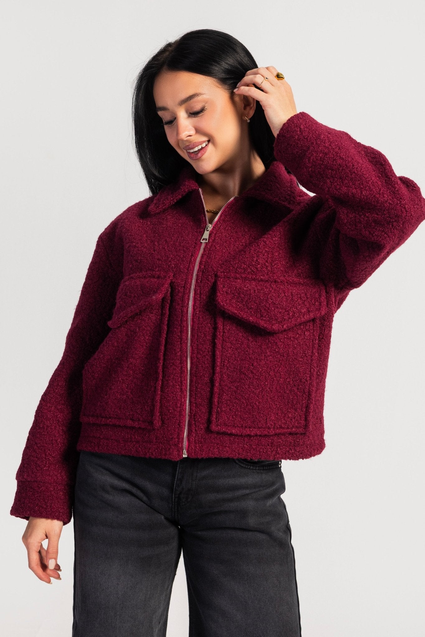 Jacket – Structured Textured Burgundy Jacket CIZARO - Cizaro Jeans
