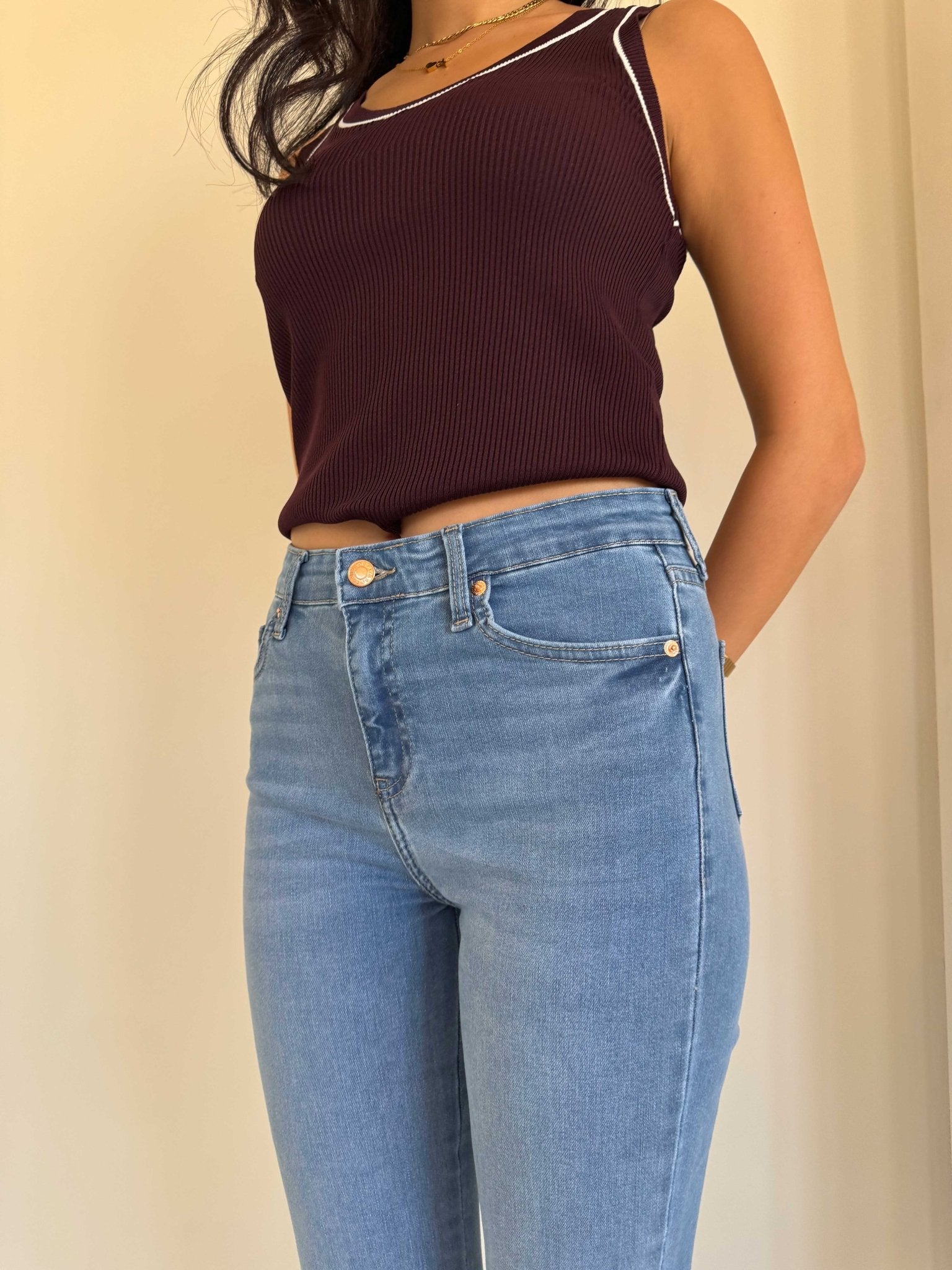 Flare – Mid Rise Raw Hem Split Hem mid blue Jeans Flare CIZARO - Cizaro Jeans