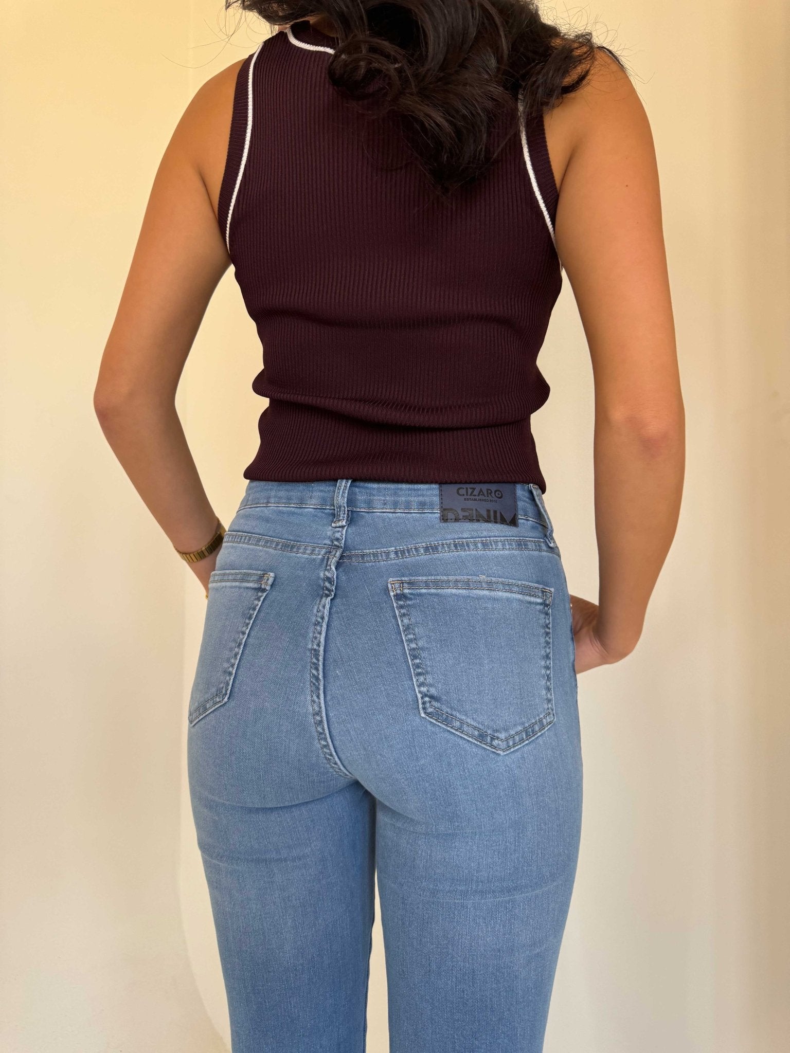 Flare – Mid Rise Raw Hem Split Hem mid blue Jeans Flare CIZARO - Cizaro Jeans