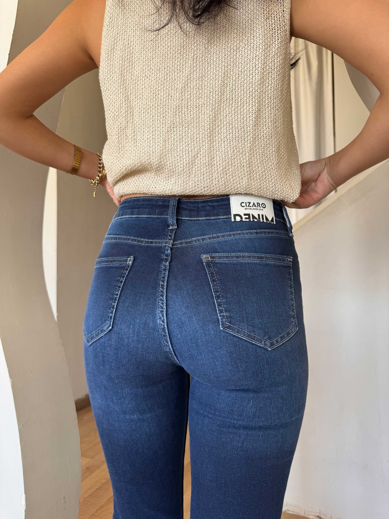 Super Flare – Mid Rise Ocean Blue Jeans Flare CIZARO - Cizaro Jeans