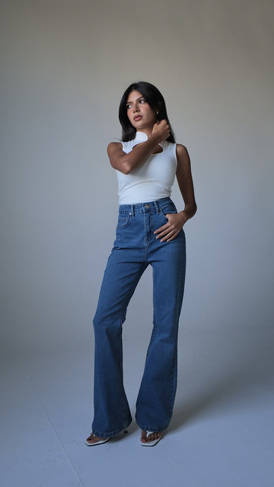 Flare High Waist – Marine Blue Jeans Flare CIZARO - Cizaro Jeans