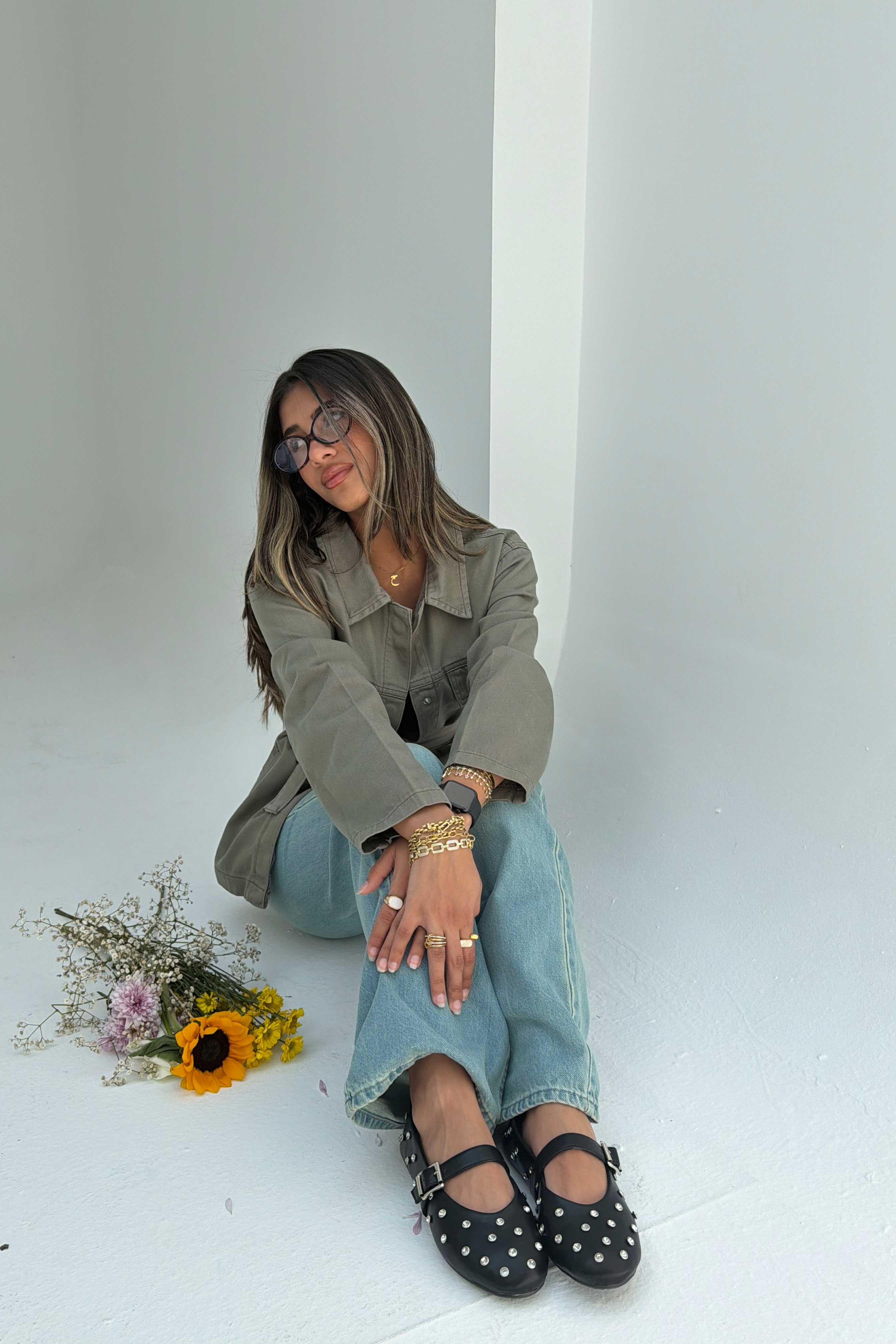 Jacket - Belted Button-Up Oversized Sage Green Denim jacket CIZARO - Cizaro Jeans