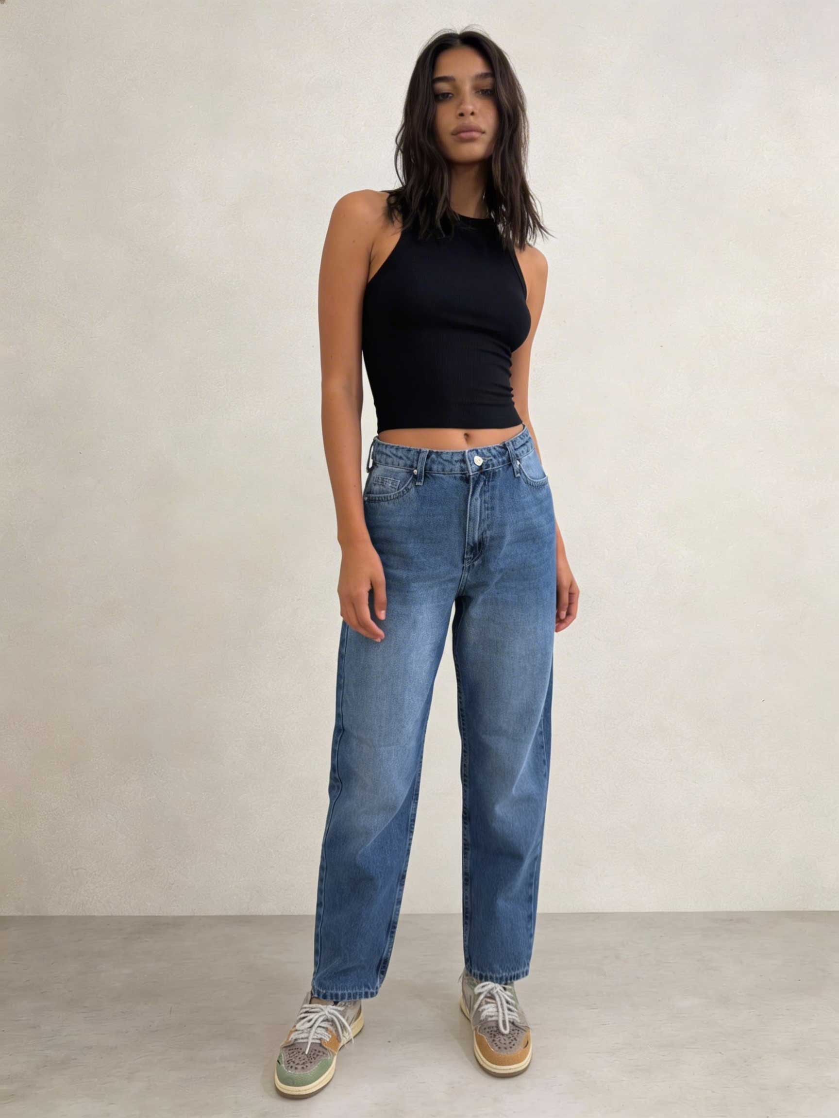 Mom Fit – High-Waist Mid Blue Washed Jeans