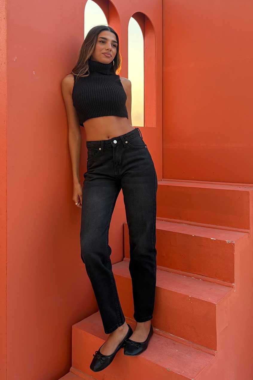 Mom Fit – Mid Rise Washed Black Jeans Mom-Fit CIZARO - Cizaro Jeans