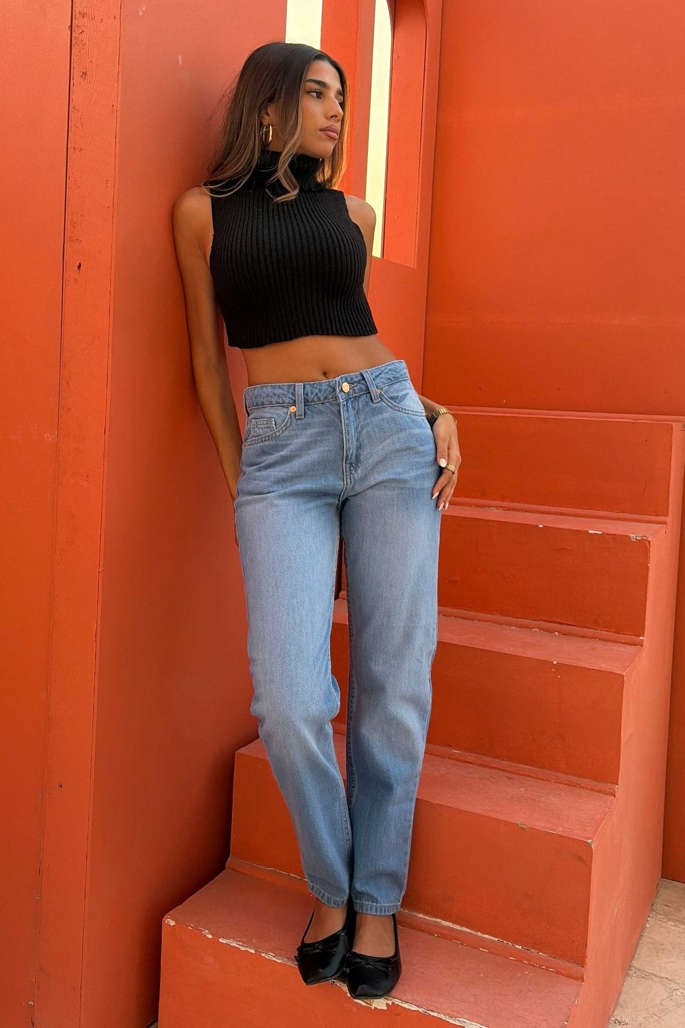 Mom Fit – Mid Rise Powder Blue Jeans Mom-Fit CIZARO - Cizaro Jeans