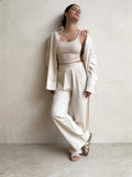 Trousers – Ecru Wide-Leg Linen Effect Trousers