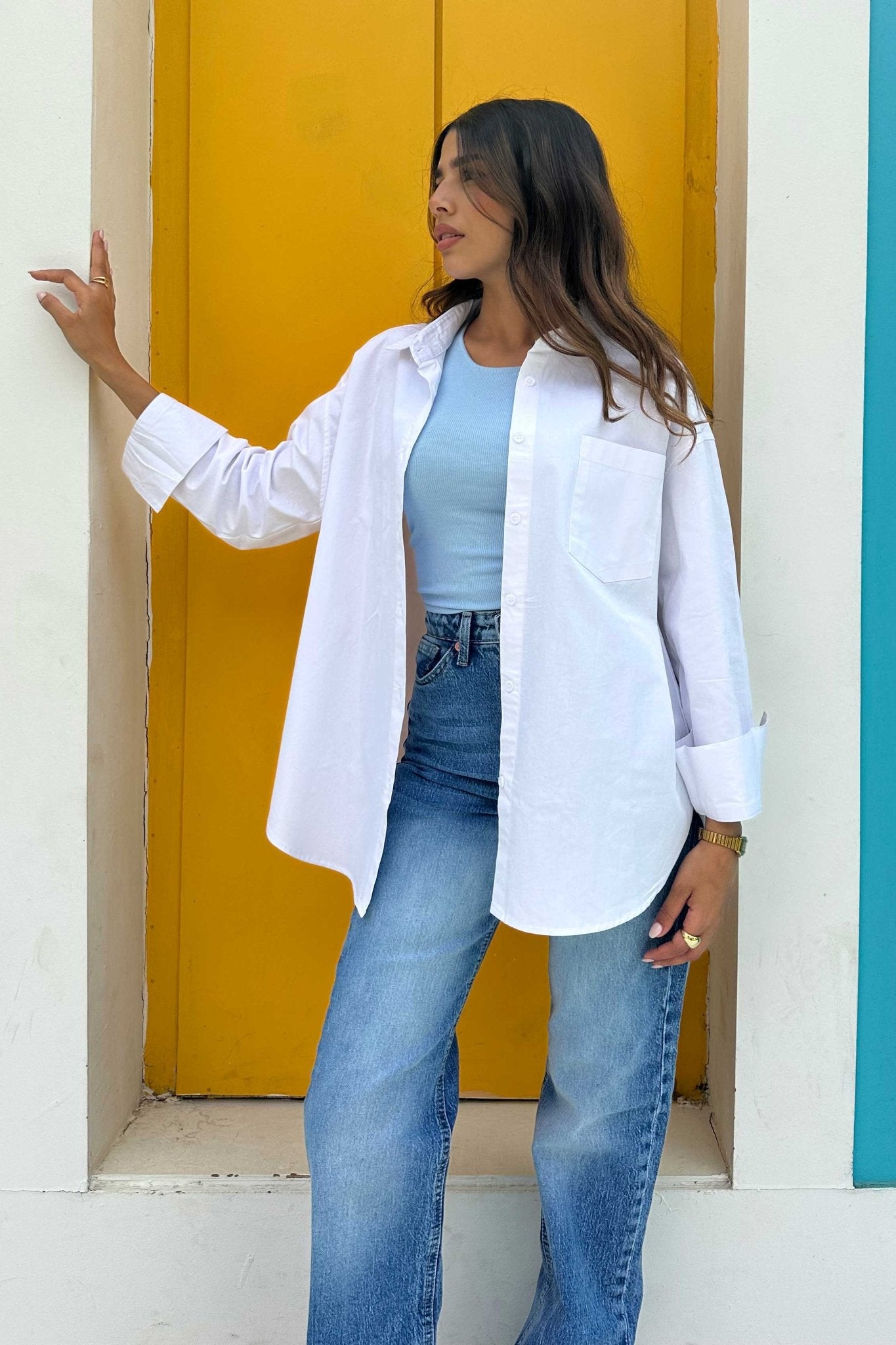 Shirt | Oversized Button-Down Shirt – Crisp White shirt CIZARO - Cizaro Jeans