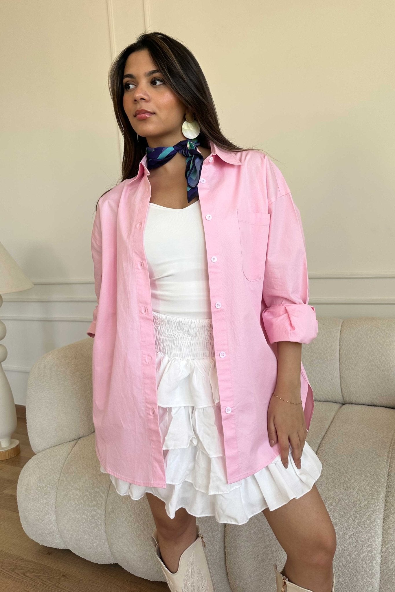 Shirt | Oversized Button-Down Shirt – Soft Pink shirt CIZARO - Cizaro Jeans