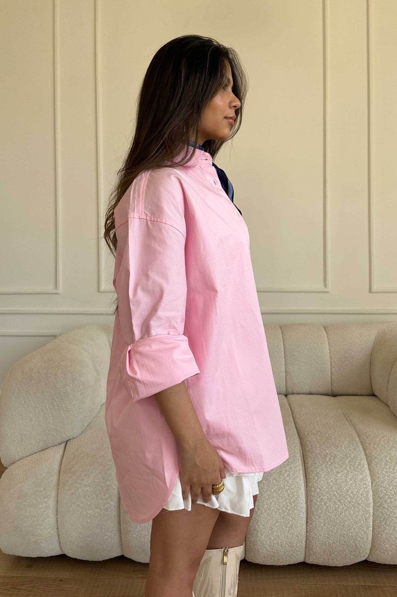 Shirt | Oversized Button-Down Shirt – Soft Pink shirt CIZARO - Cizaro Jeans