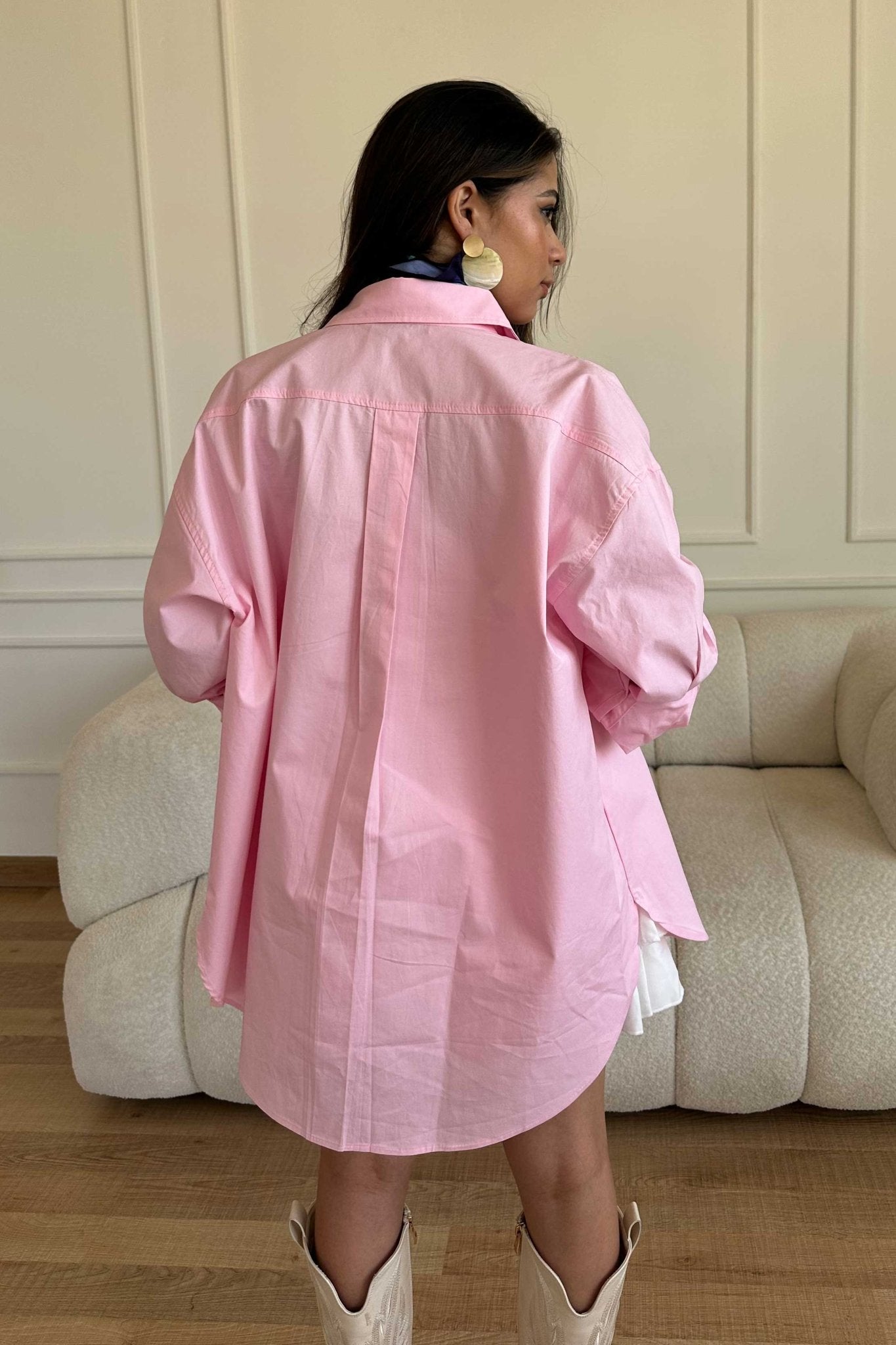 Shirt | Oversized Button-Down Shirt – Soft Pink shirt CIZARO - Cizaro Jeans