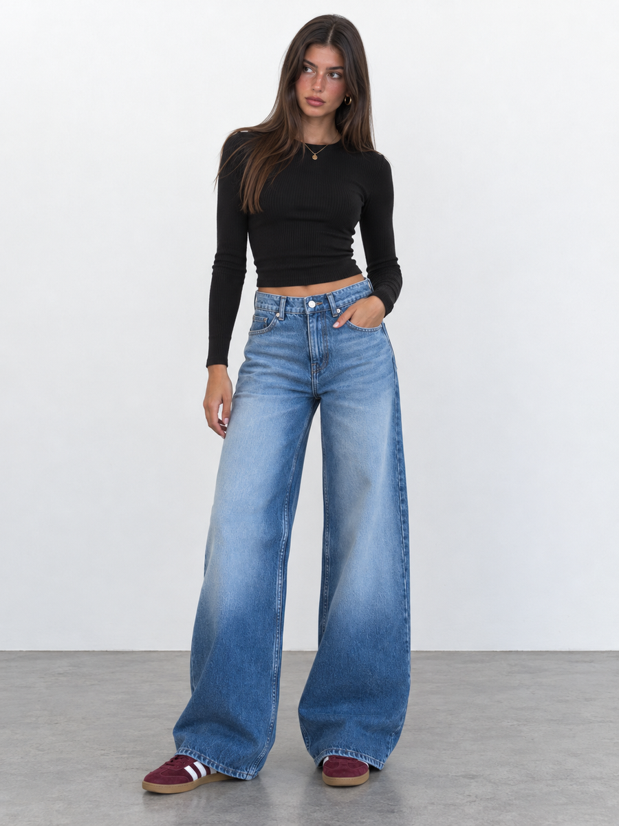 Super Baggy High-Waist Faded Vintage Blue Jeans