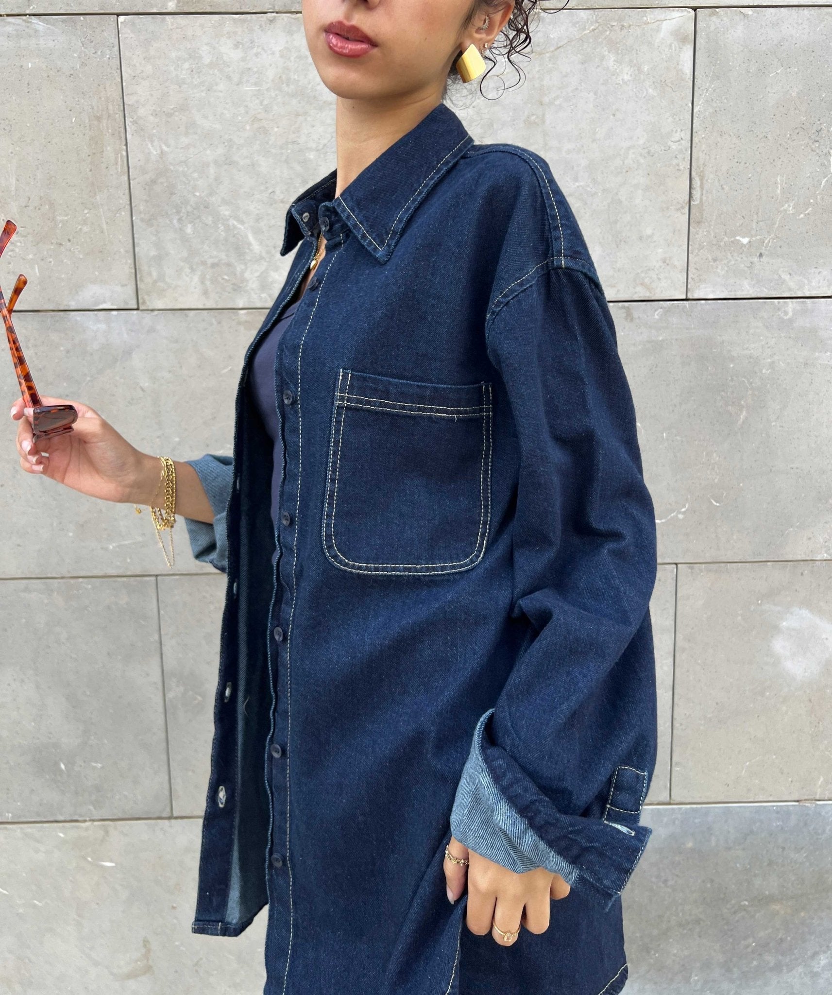 Oversized - Raw Denim Unwashed Ink Shirt Denim Shirt CIZNEW - Cizaro Jeans