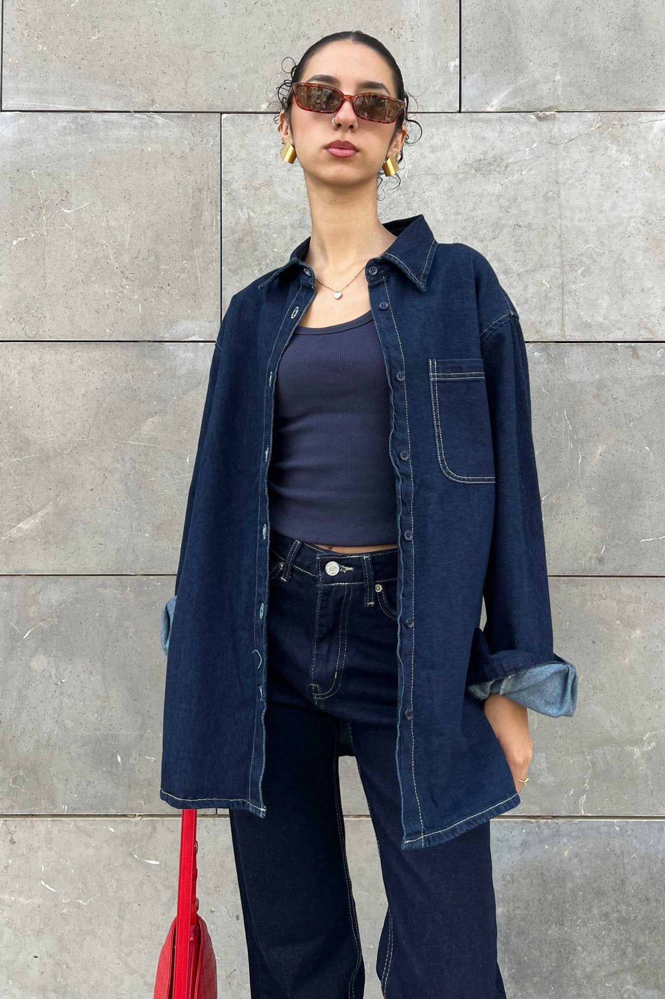 Oversized - Raw Denim Unwashed Ink Shirt Denim Shirt CIZNEW - Cizaro Jeans
