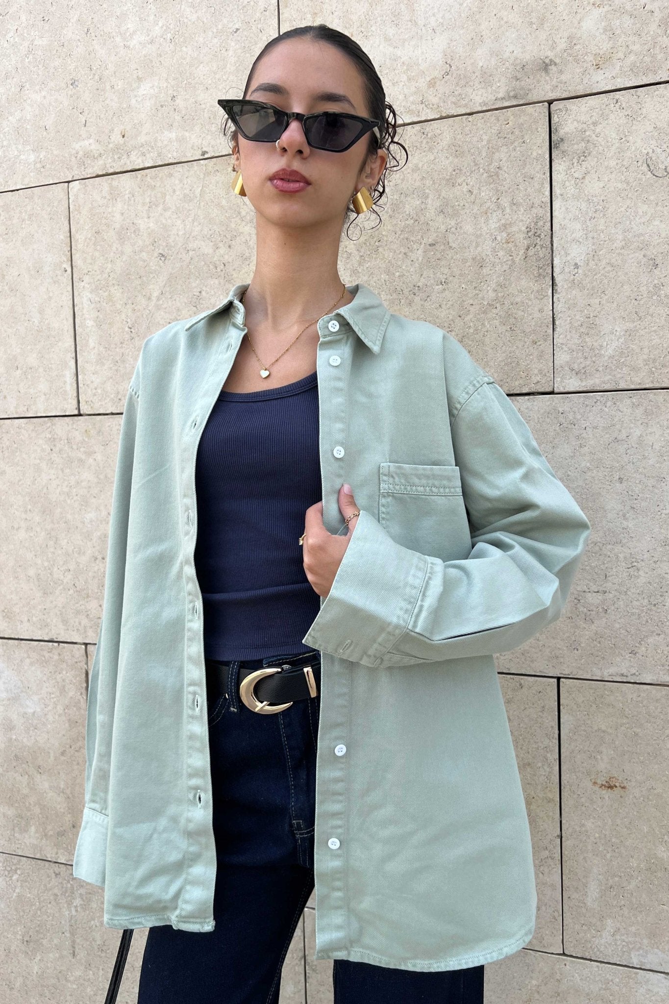 Oversized - Denim Pastel Mint Green Shirt Denim Shirt CIZNEW - Cizaro Jeans