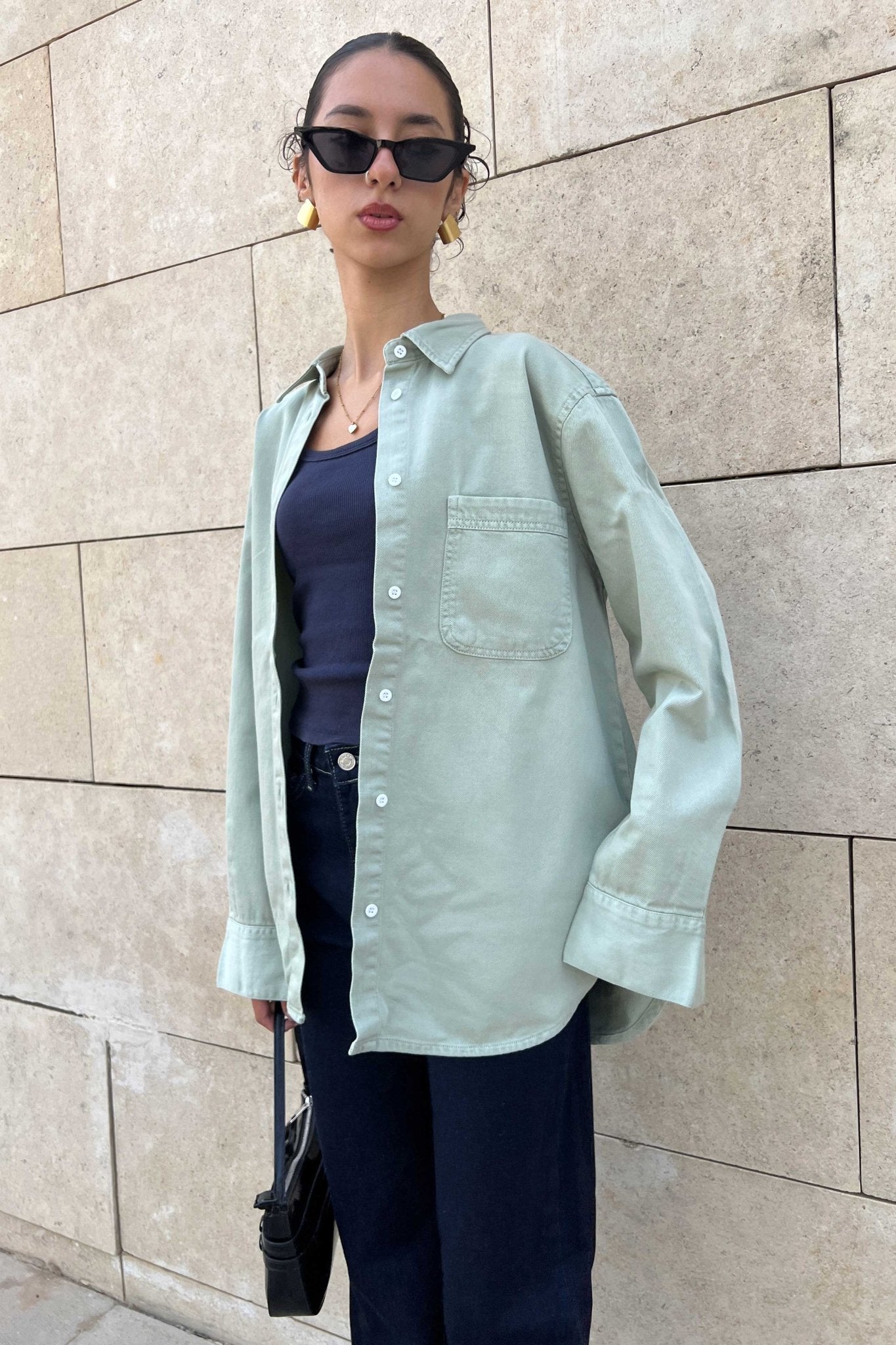 Oversized - Denim Pastel Mint Green Shirt Denim Shirt CIZNEW - Cizaro Jeans