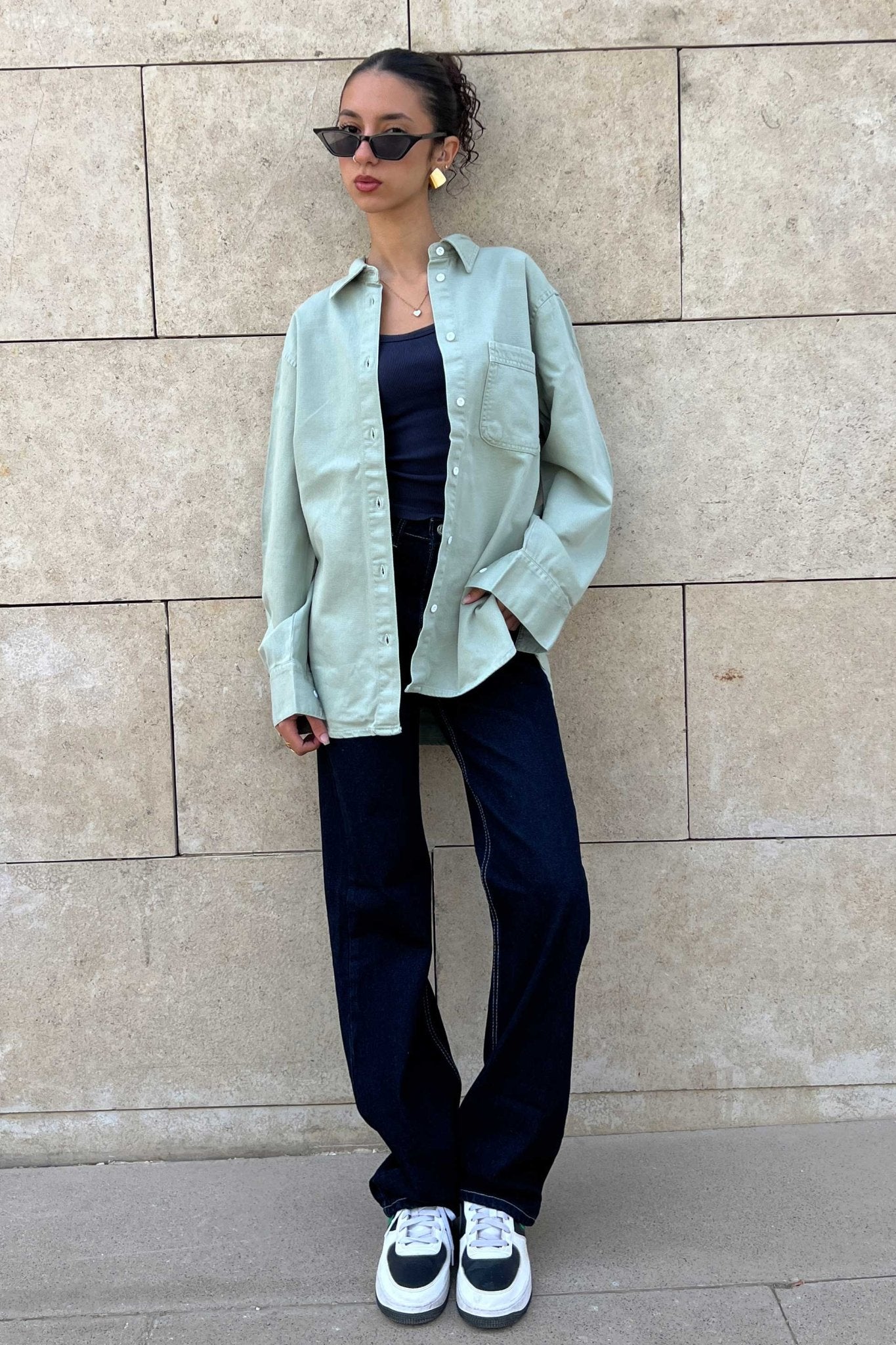 Oversized - Denim Pastel Mint Green Shirt Denim Shirt CIZNEW - Cizaro Jeans