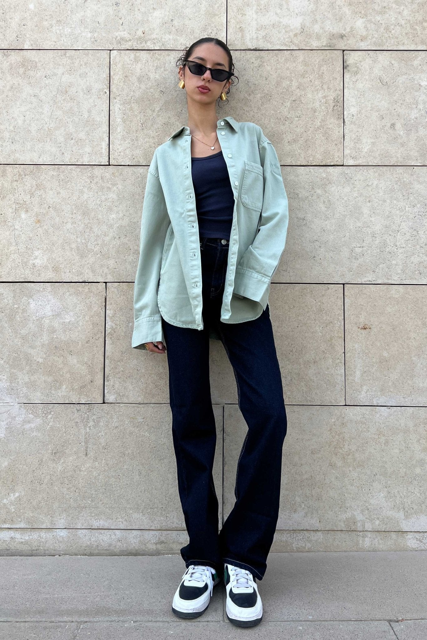 Oversized - Denim Pastel Mint Green Shirt Denim Shirt CIZNEW - Cizaro Jeans