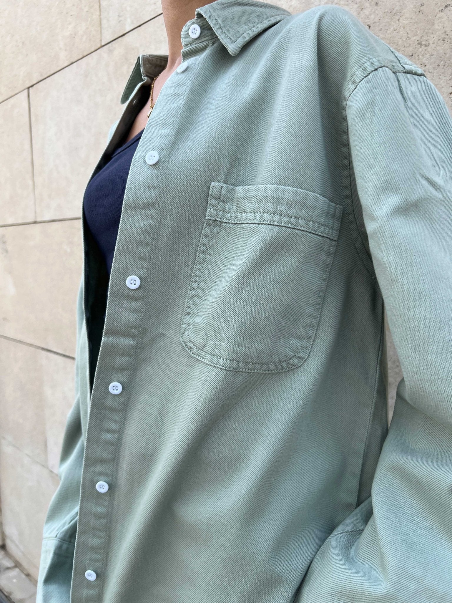 Oversized - Denim Pastel Mint Green Shirt Denim Shirt CIZNEW - Cizaro Jeans