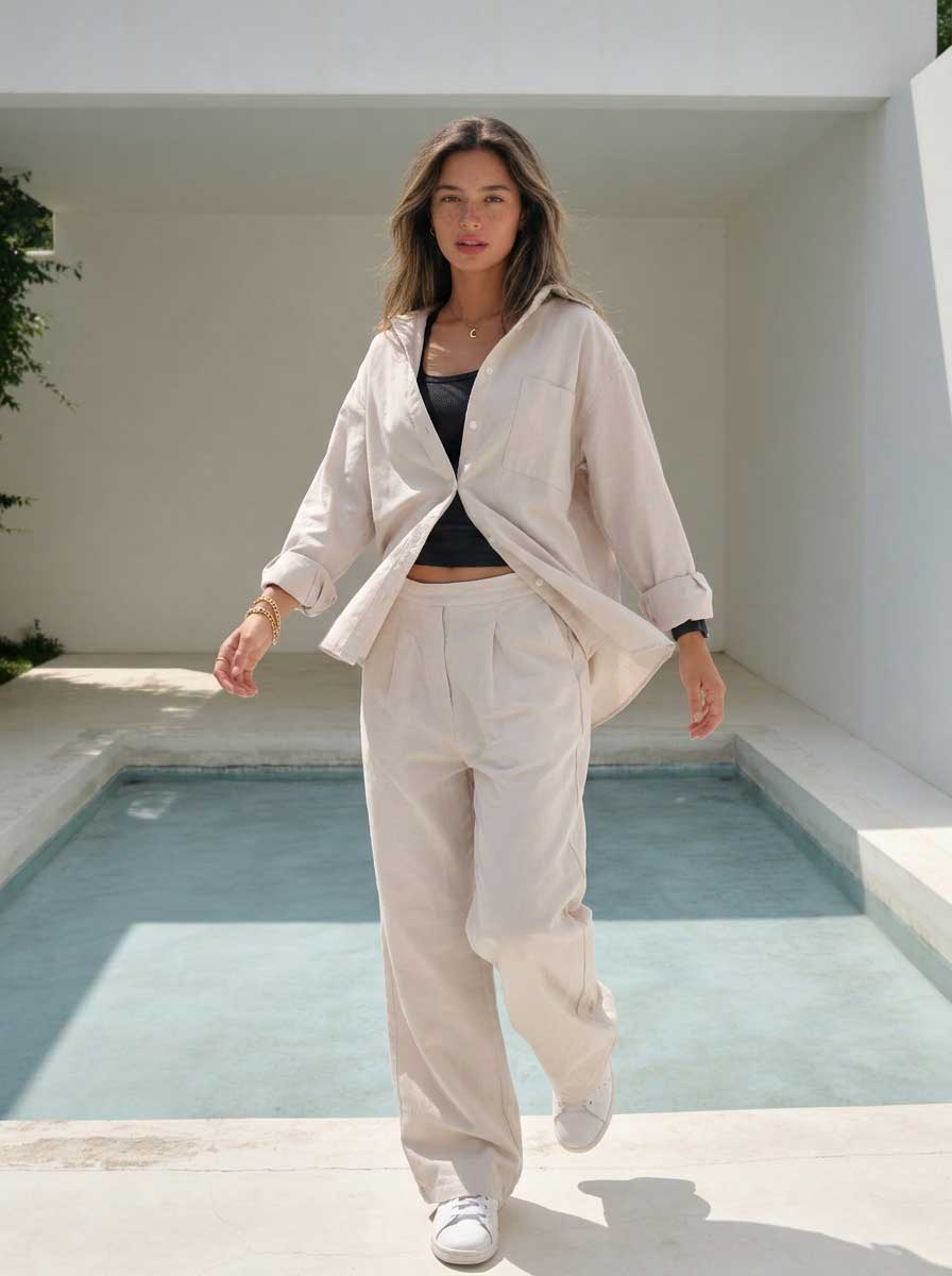 Soft Sand Oversized Shirt – Linen Effect Shirt - summer collection - linen sets CIZARO - Cizaro Jeans