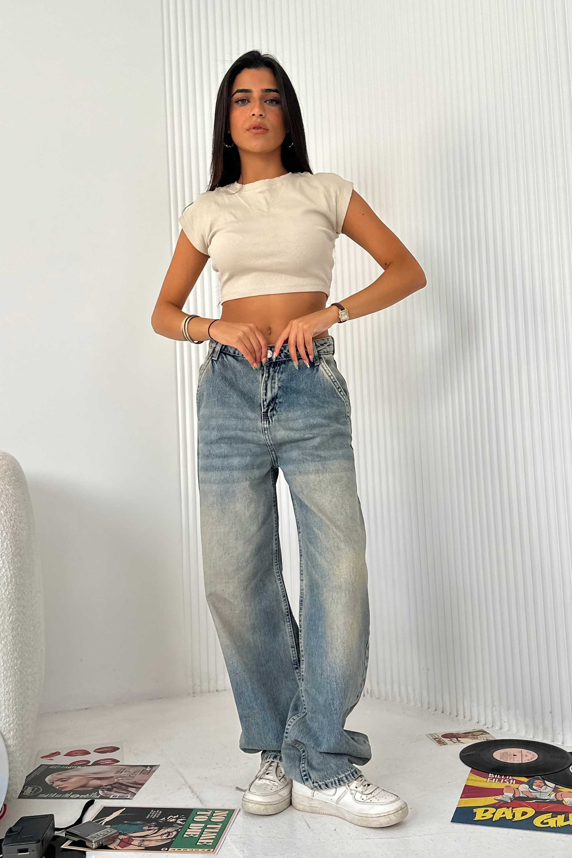 Skater - High-Waist Medium Vintage Blue Jeans skater CIZARO - Cizaro Jeans