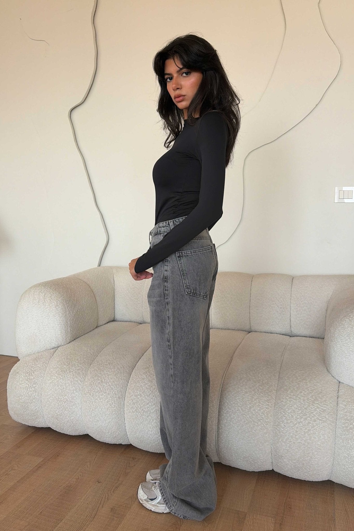 Straight – Mid Rise Mid Grey Washed Jeans Straight CIZARO - Cizaro Jeans