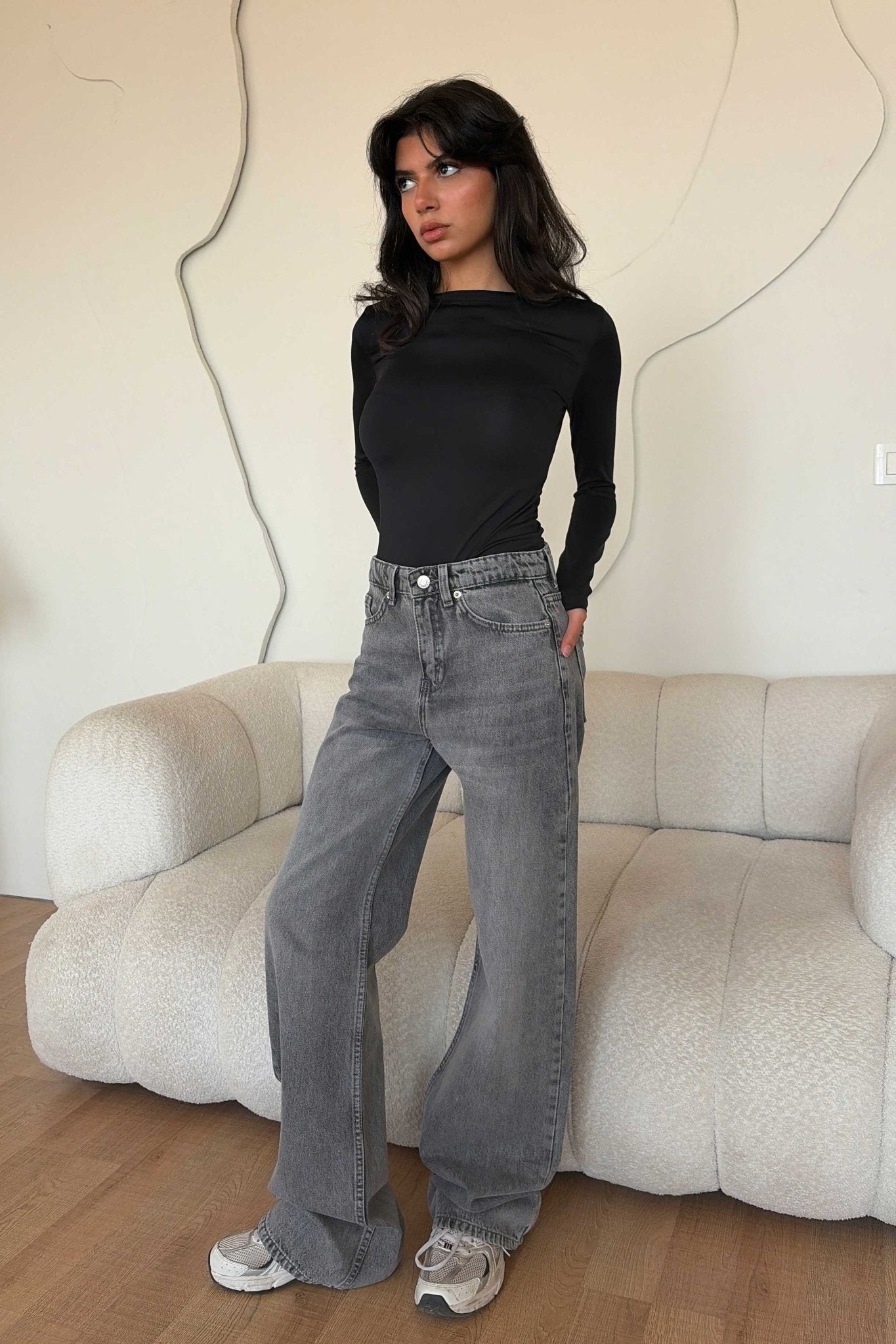 Straight – Mid Rise Mid Grey Washed Jeans Straight CIZARO - Cizaro Jeans