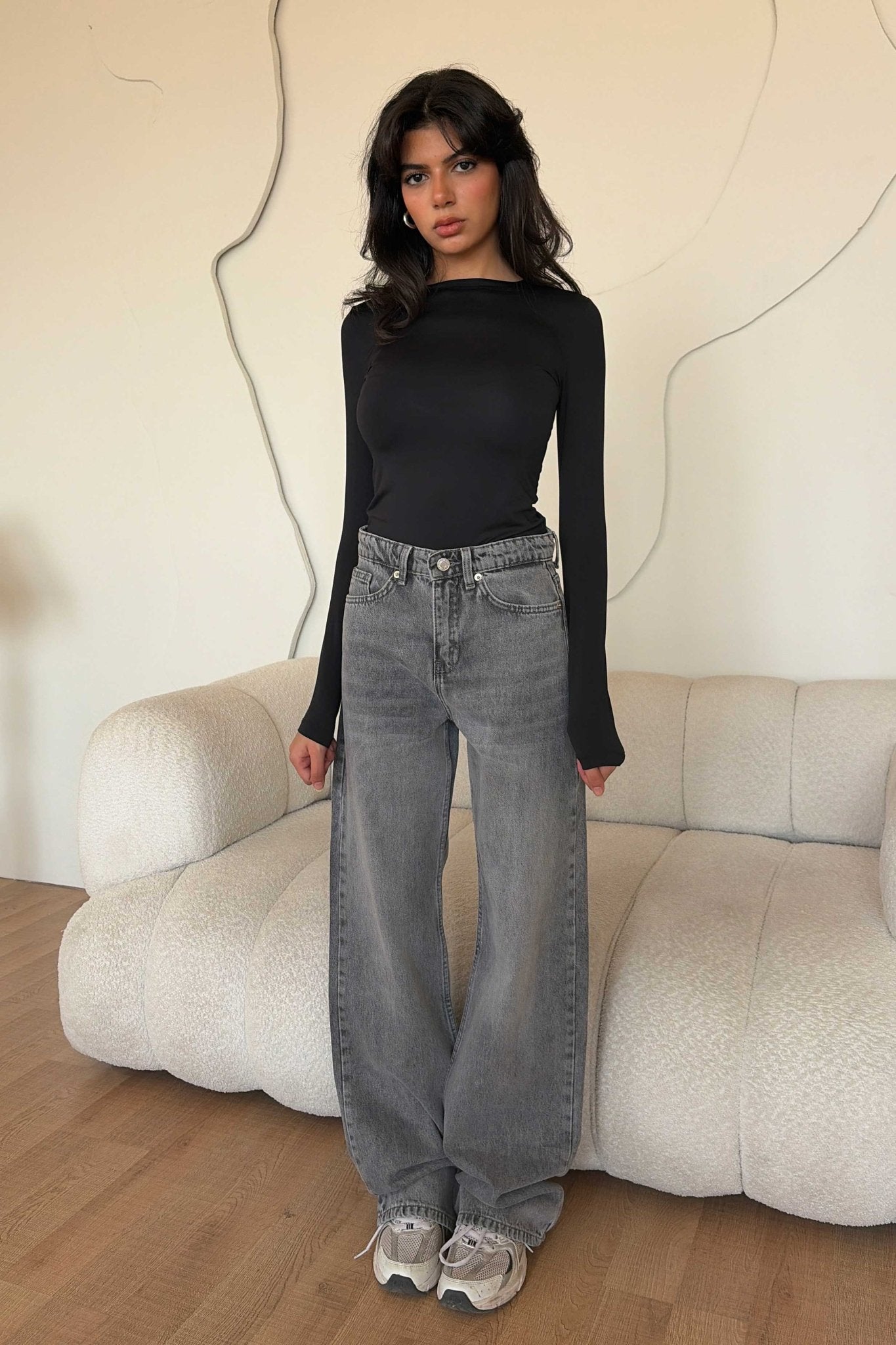 Straight – Mid Rise Mid Grey Washed Jeans Straight CIZARO - Cizaro Jeans