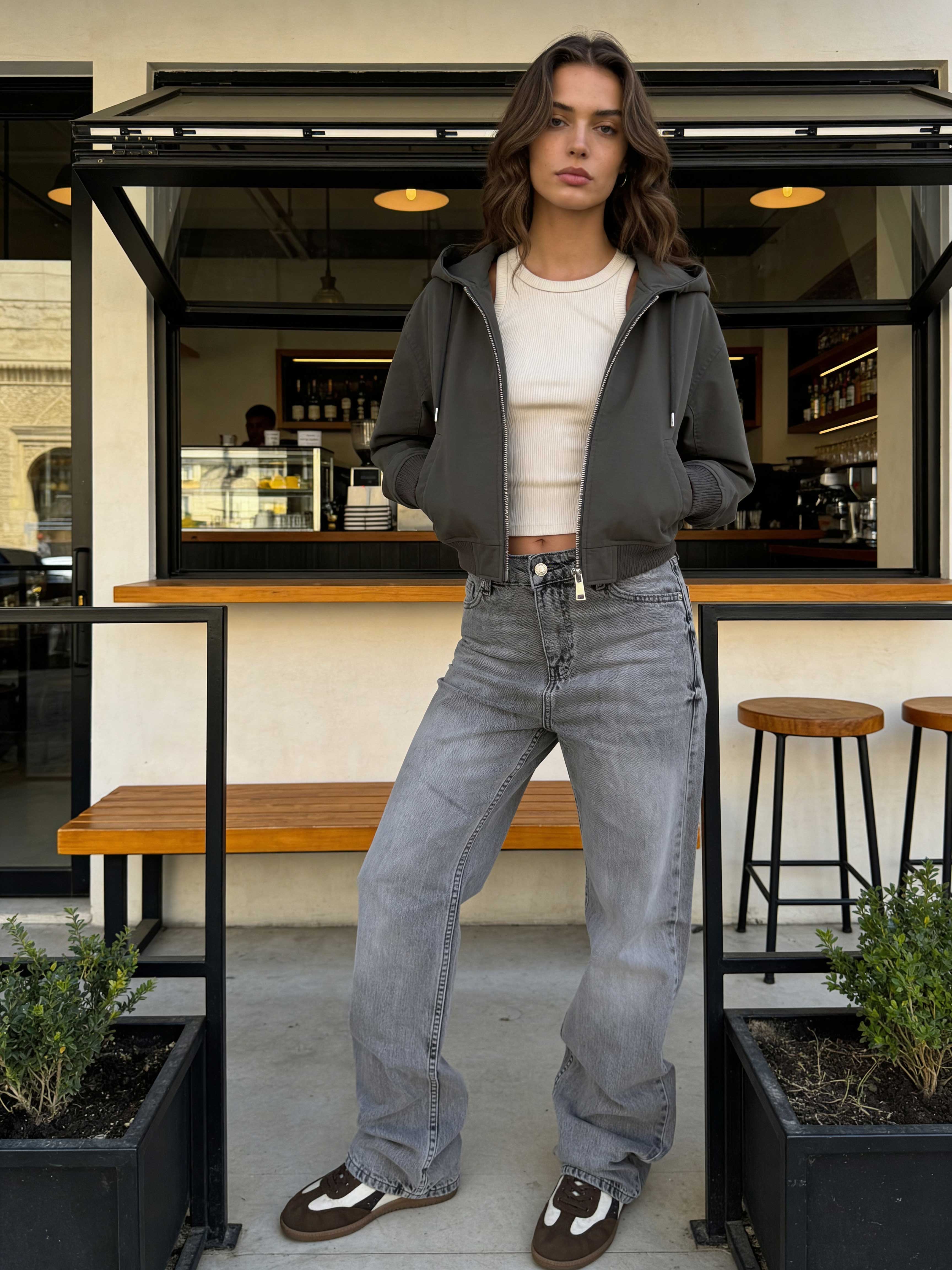 Straight – High-Waist Light Grey Jeans Straight CIZARO - Cizaro Jeans