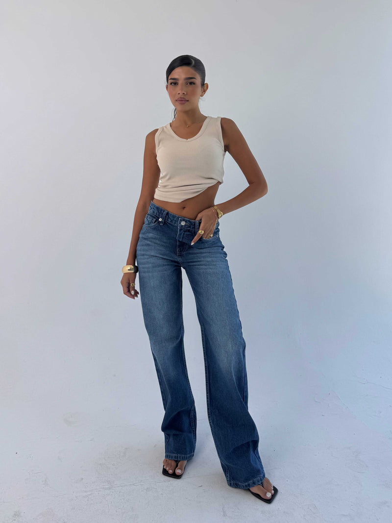 Straight High waist ocean blue jeans Straight CIZARO - Cizaro Jeans