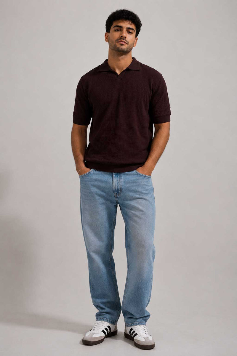 Knit Polo Shirt – Brown Shirt CIZARO - Cizaro Jeans