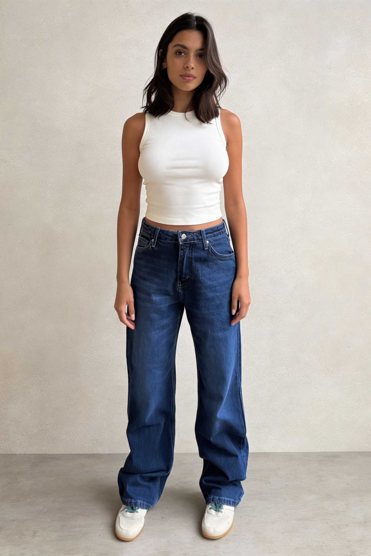Straight â High-Waist Deep Ocean Blue Jeans Straight CIZARO - Cizaro Jeans
