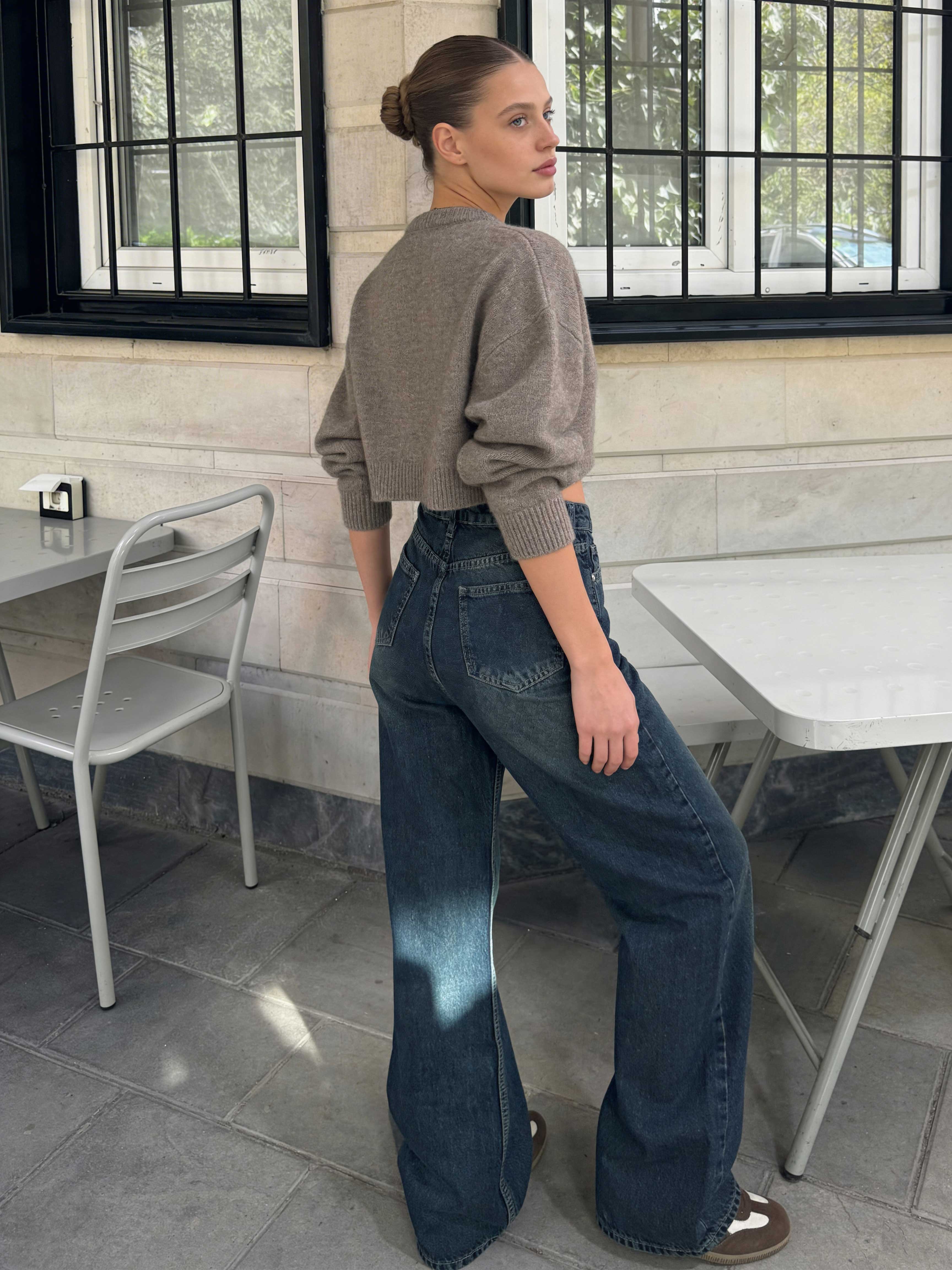 Crossover Wide-Leg – High-Waist Deep Vintage Green Jeans Wide Leg CIZARO - Cizaro Jeans