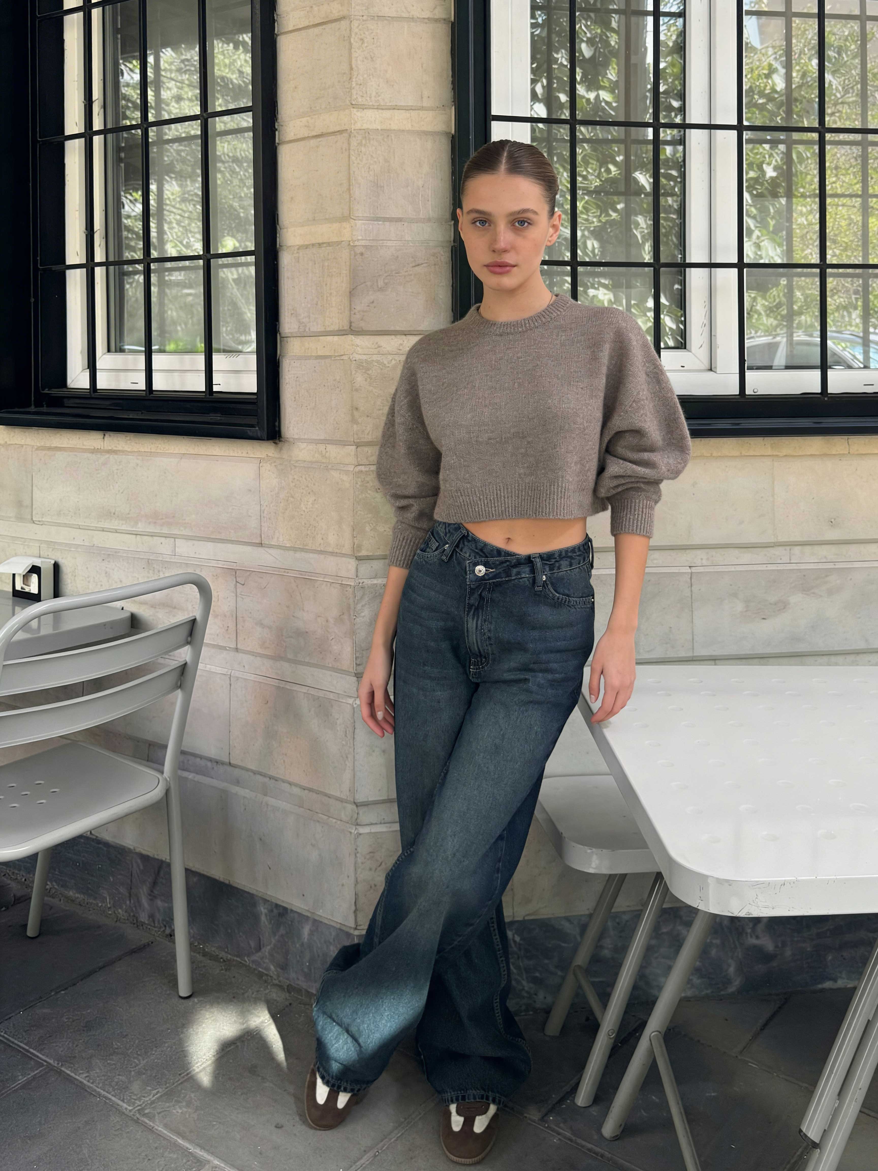 Crossover Wide-Leg – High-Waist Deep Vintage Green Jeans Wide Leg CIZARO - Cizaro Jeans