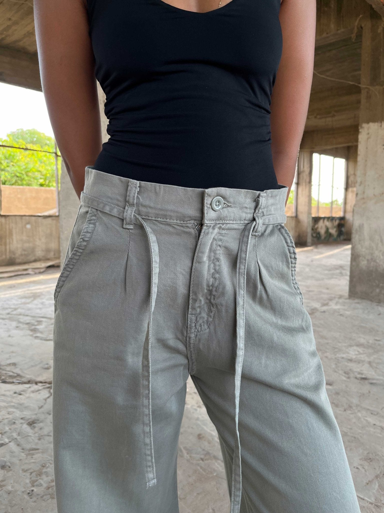 Wide Leg – Mid Rise Olive Jeans Wide-Leg CIZARO - Cizaro Jeans