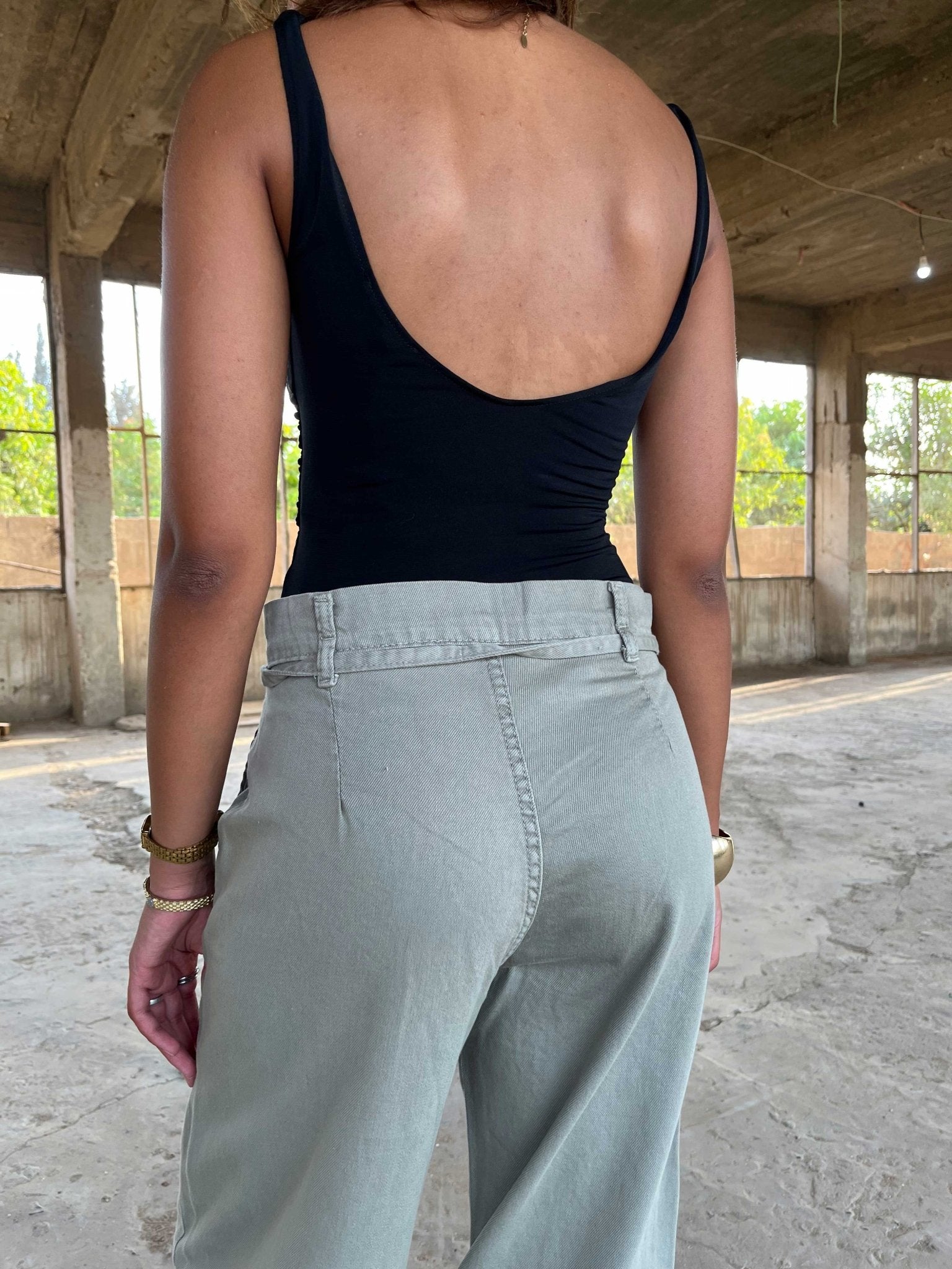 Wide Leg – Mid Rise Olive Jeans Wide-Leg CIZARO - Cizaro Jeans