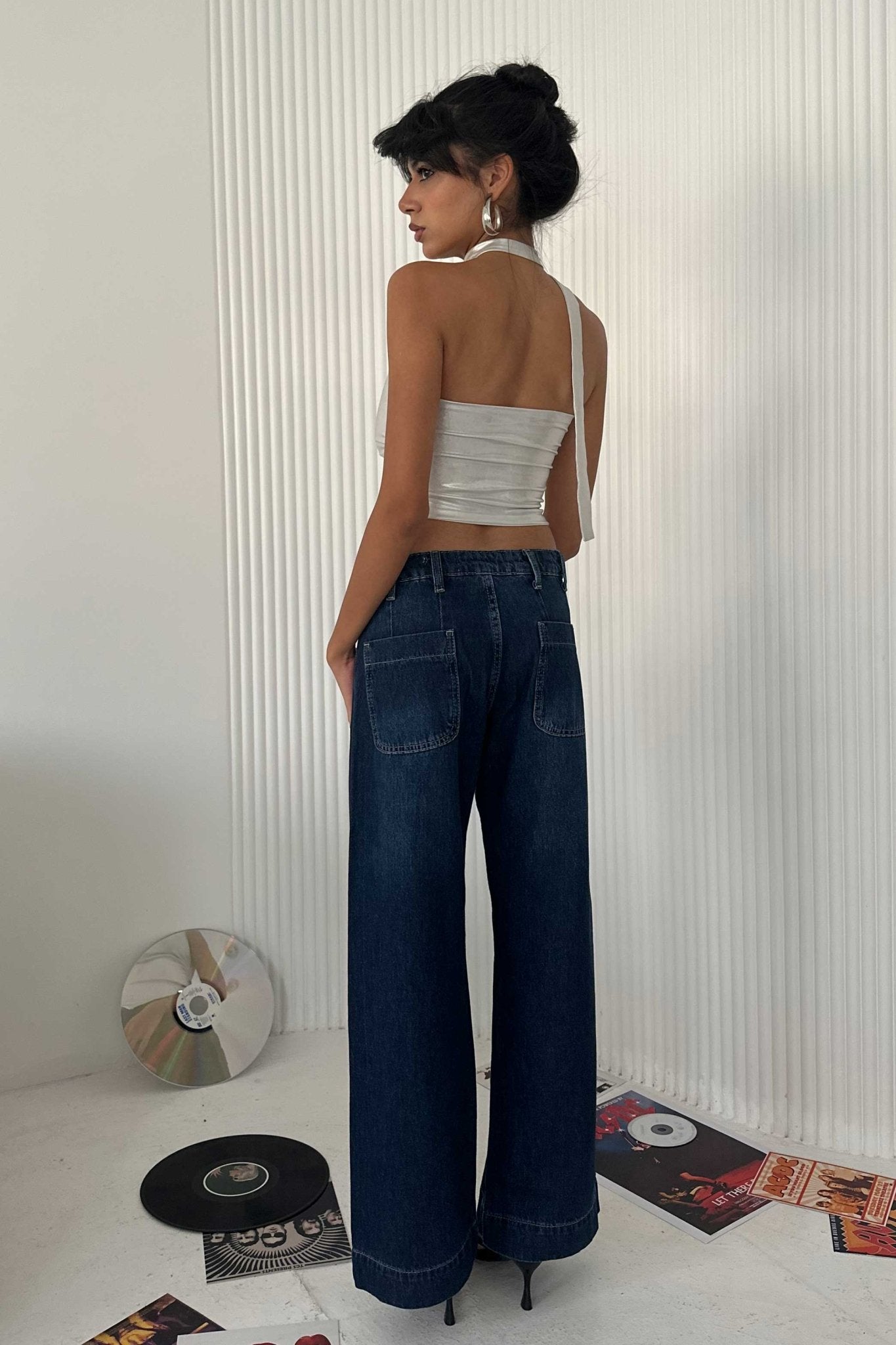 Wide Leg - Mid-Rise With Pockets Navy Blue Jeans wide leg CIZARO - Cizaro Jeans