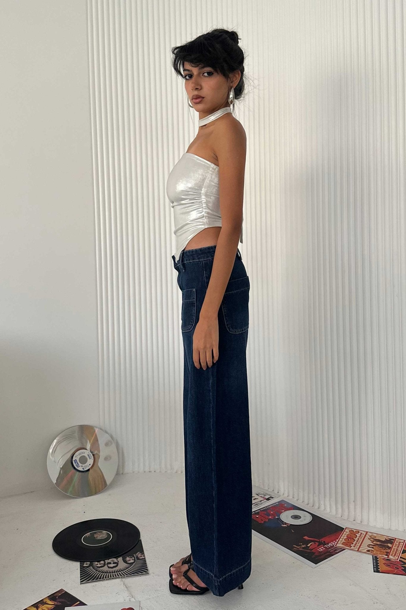 Wide Leg - Mid-Rise With Pockets Navy Blue Jeans wide leg CIZARO - Cizaro Jeans