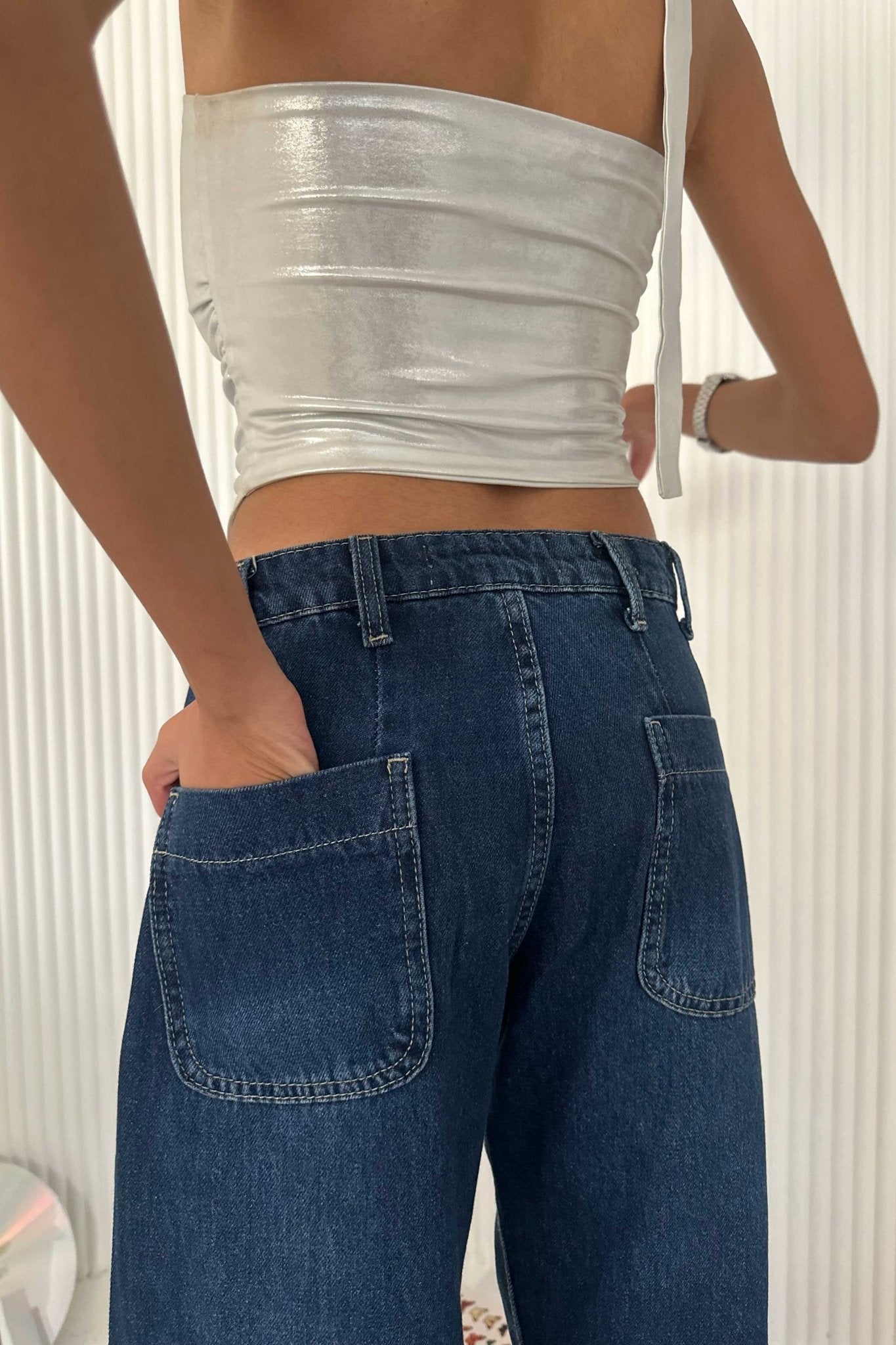 Wide Leg - Mid-Rise With Pockets Navy Blue Jeans wide leg CIZARO - Cizaro Jeans