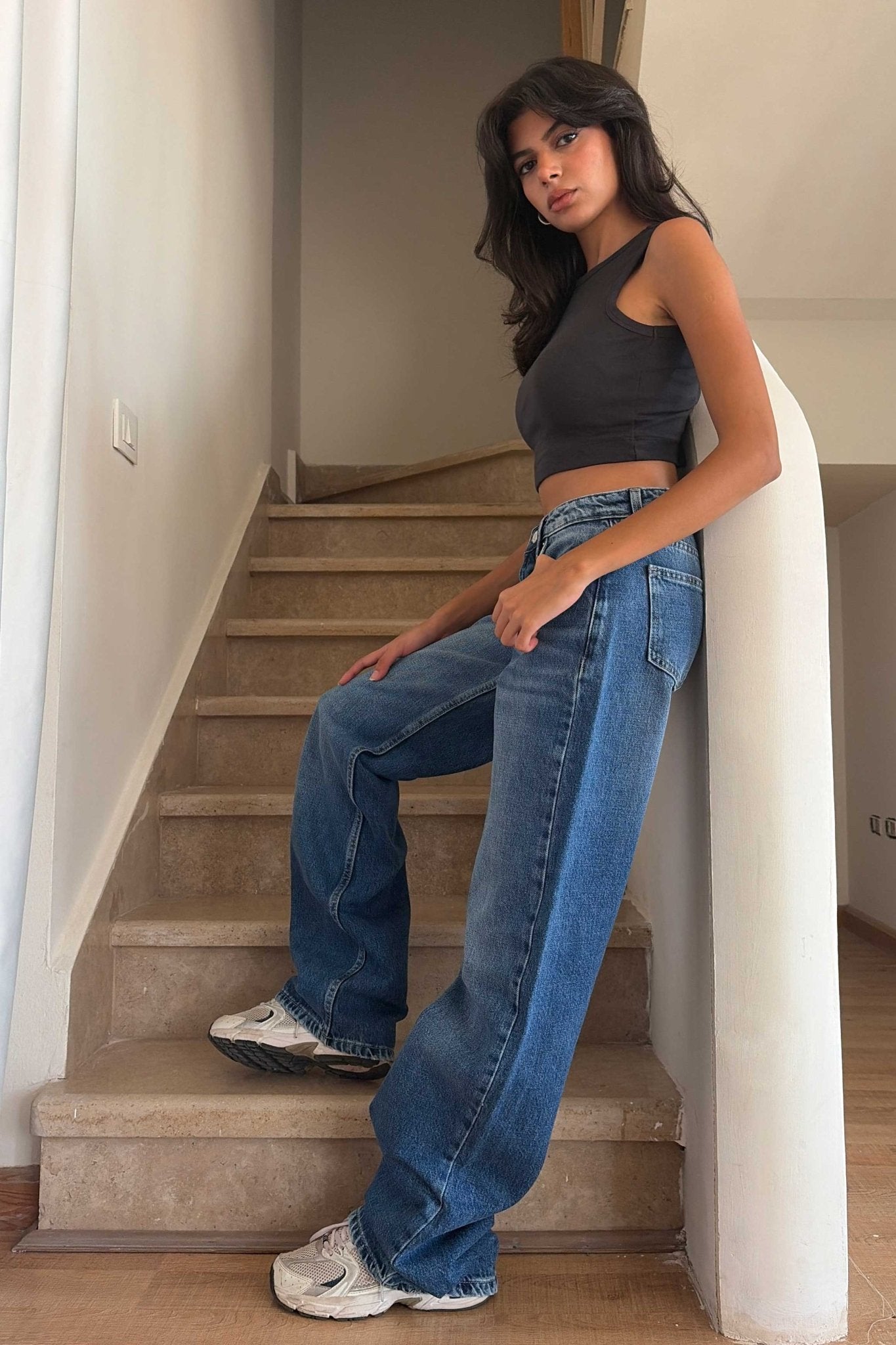 Wide Leg – Mid Rise Mid Blue Jeans Wide-Leg CIZARO - Cizaro Jeans