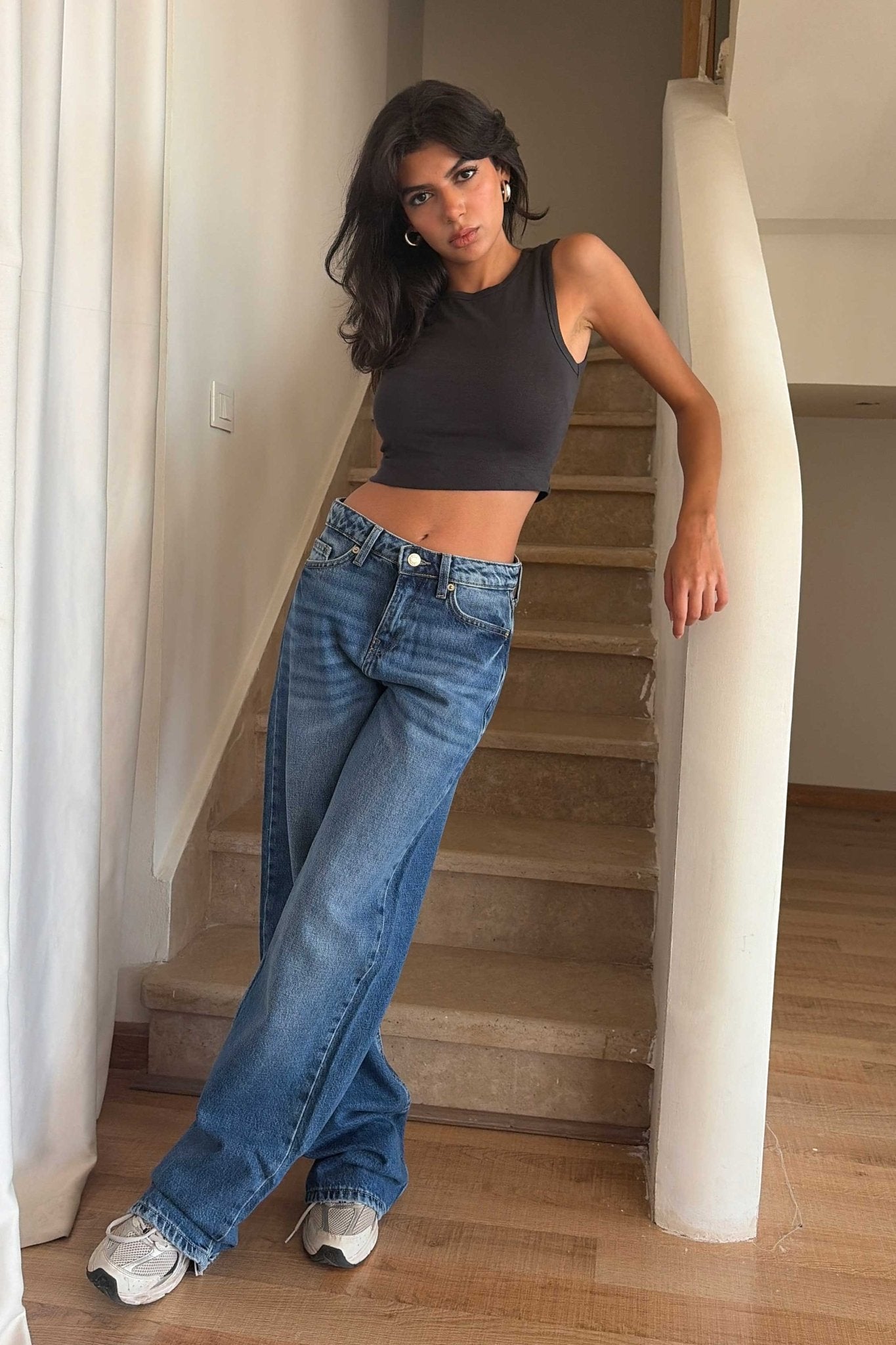 Wide Leg – Mid Rise Mid Blue Jeans Wide-Leg CIZARO - Cizaro Jeans