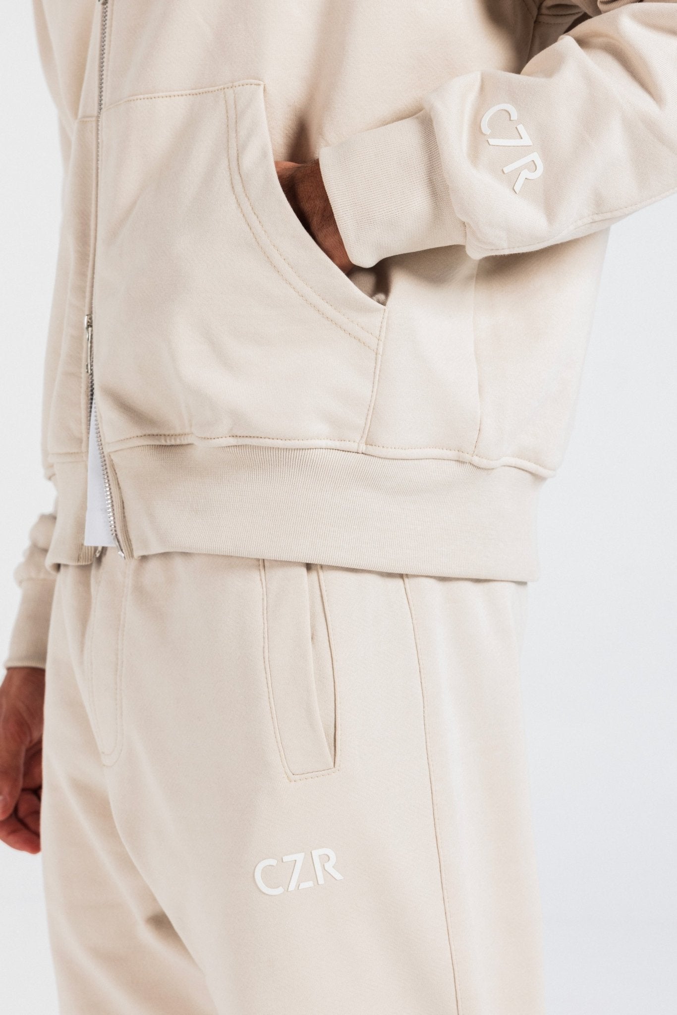 Zip-Up Hoodie – Beige Hoodie-Man CIZARO - Cizaro Jeans