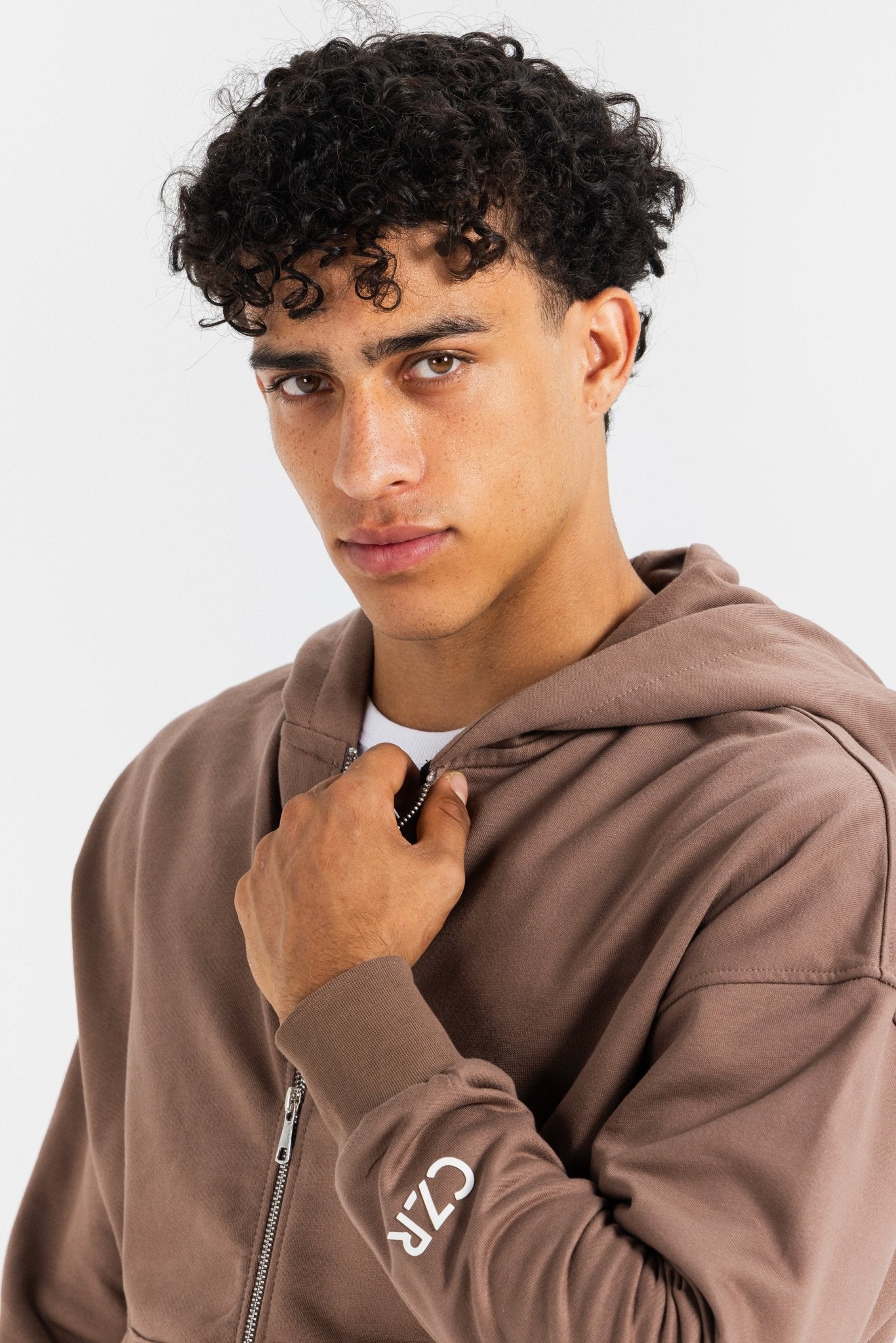 Zip-Up Hoodie – Stone Brown Hoodie-Man CIZARO - Cizaro Jeans
