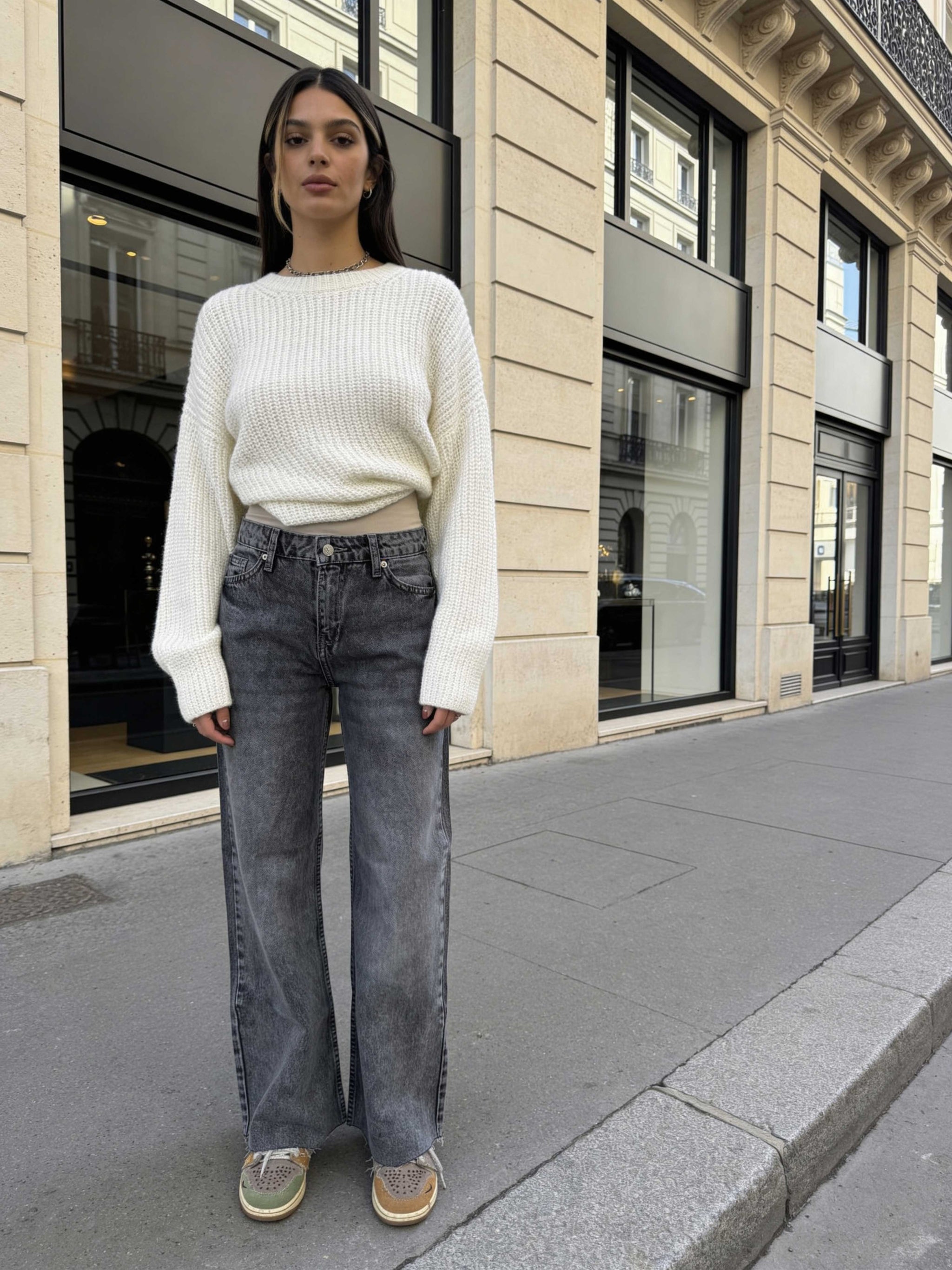 Cropped Wide Leg Raw Him Mid-Rise – Grey Jeans Wide-Leg CIZARO - Cizaro Jeans