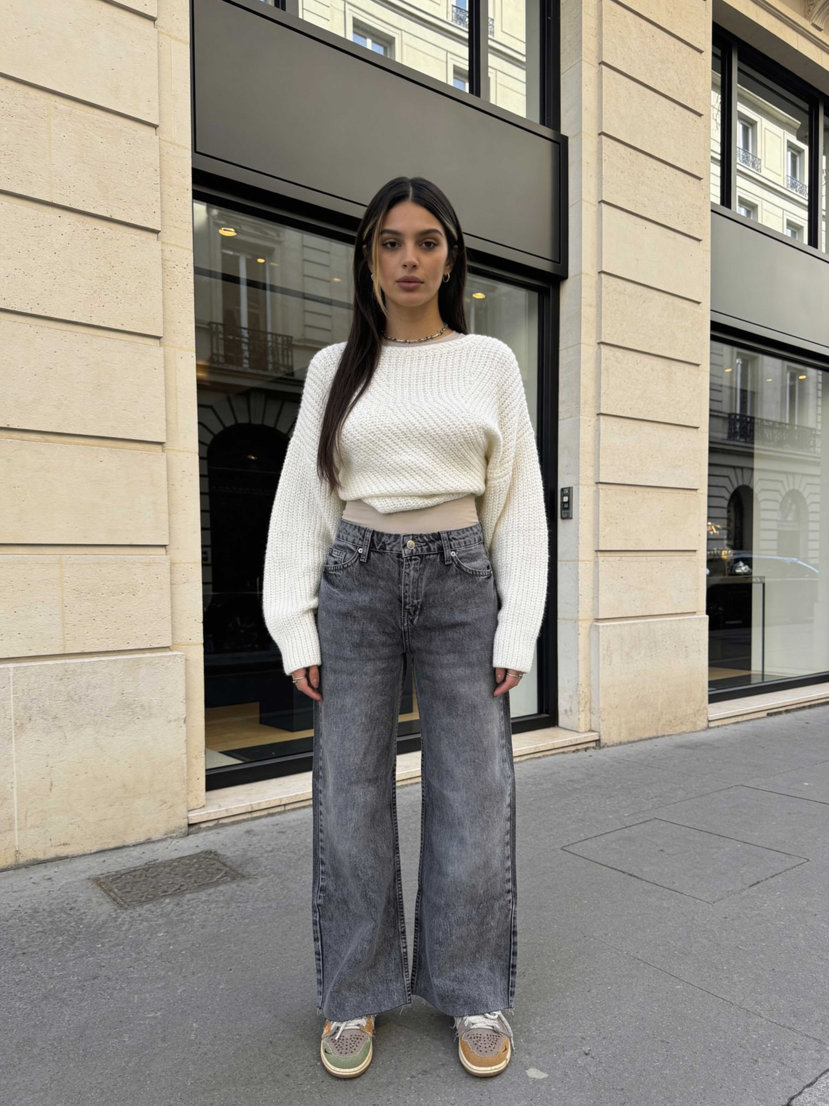 Cropped Wide Leg Raw Him Mid-Rise – Grey Jeans wide leg CIZARO - Cizaro Jeans