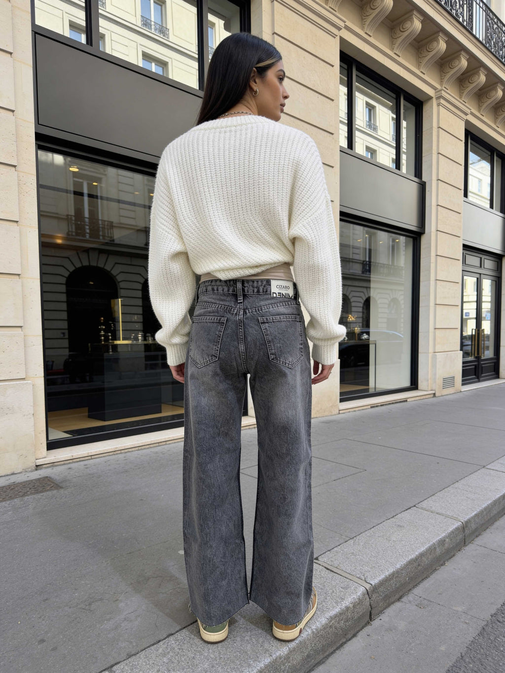 Cropped Wide Leg Raw Him Mid-Rise – Grey Jeans wide leg CIZARO - Cizaro Jeans