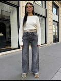 Cropped Wide Leg Raw Him Mid-Rise – Grey Jeans wide leg CIZARO - Cizaro Jeans