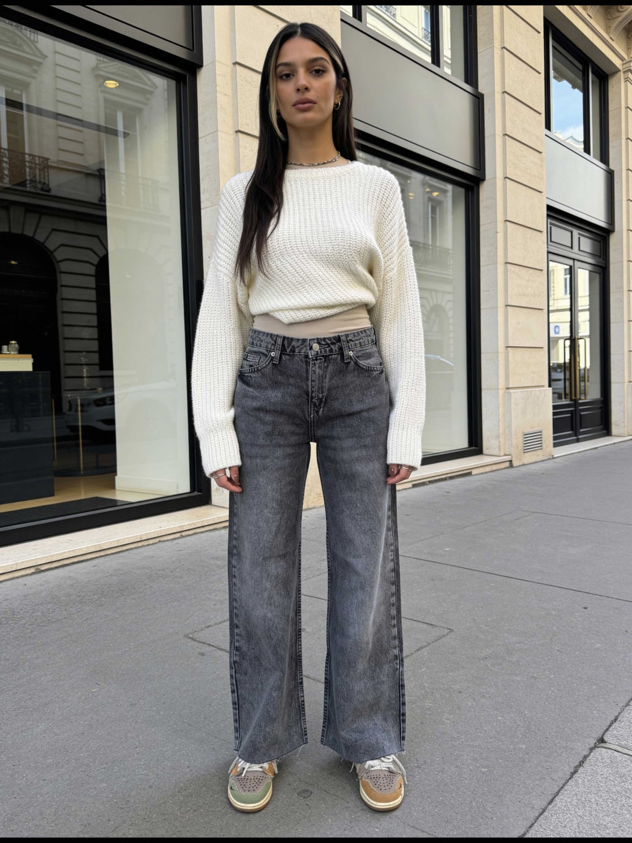 Cropped Wide Leg Raw Him Mid-Rise – Grey Jeans Wide-Leg CIZARO - Cizaro Jeans