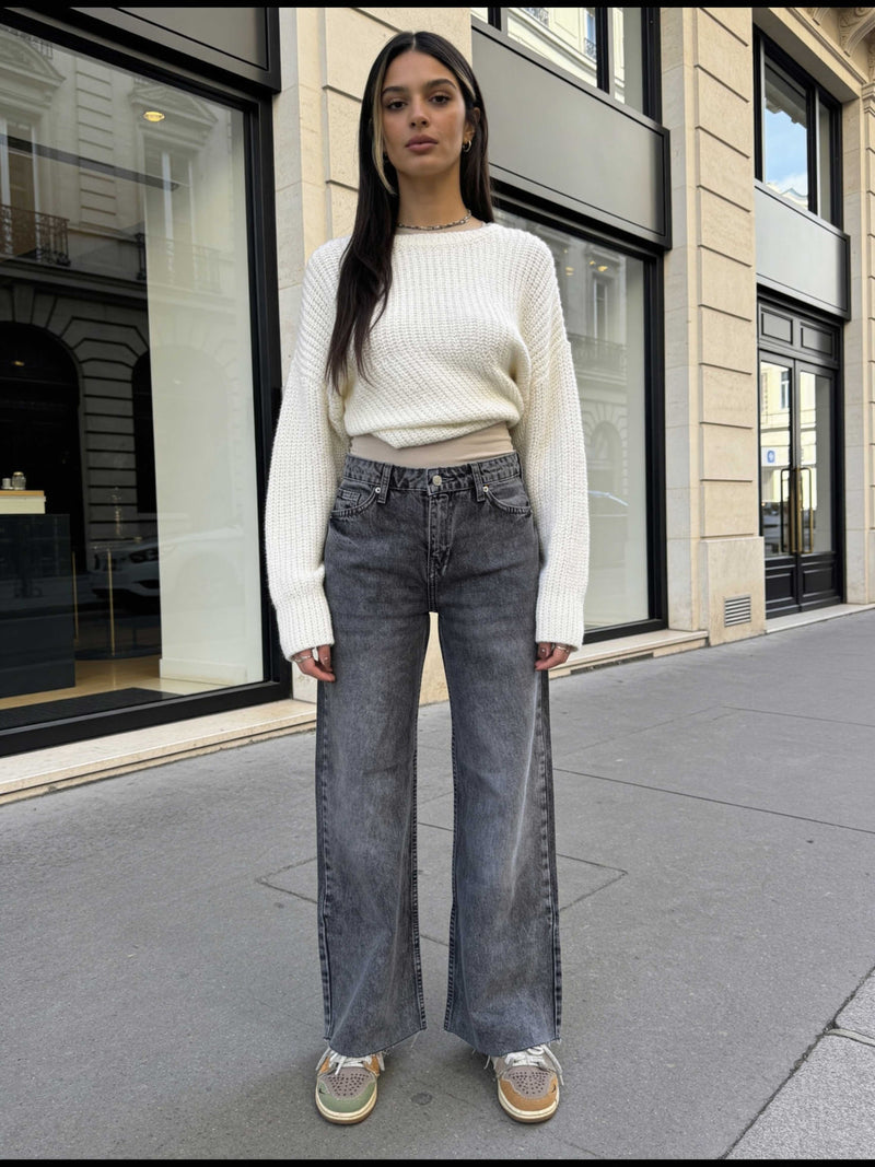 Cropped Wide Leg Raw Him Mid-Rise – Grey Jeans wide leg CIZARO - Cizaro Jeans