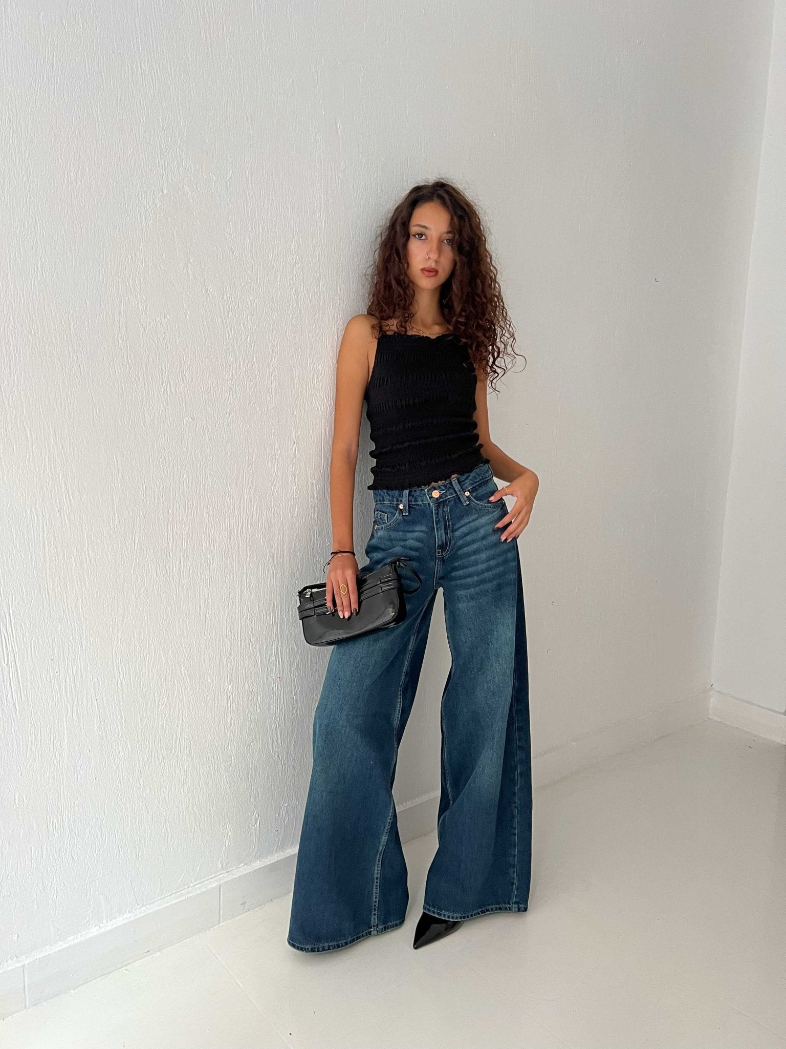 Loose Baggy – Mid Rise Deep Vintage Green Jeans Baggy CIZARO - Cizaro Jeans