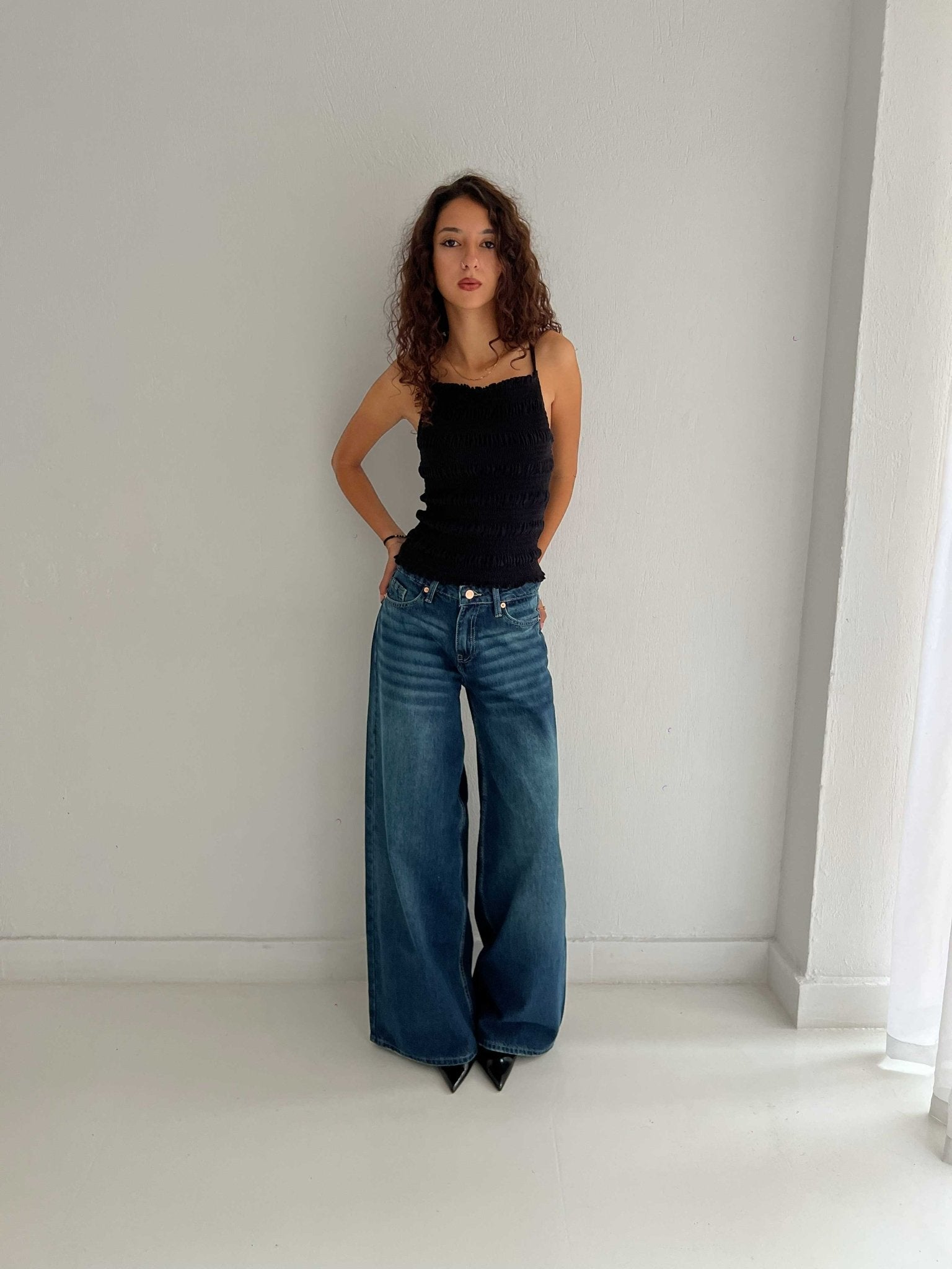 Loose Baggy – Mid Rise Deep Vintage Green Jeans Baggy CIZARO - Cizaro Jeans